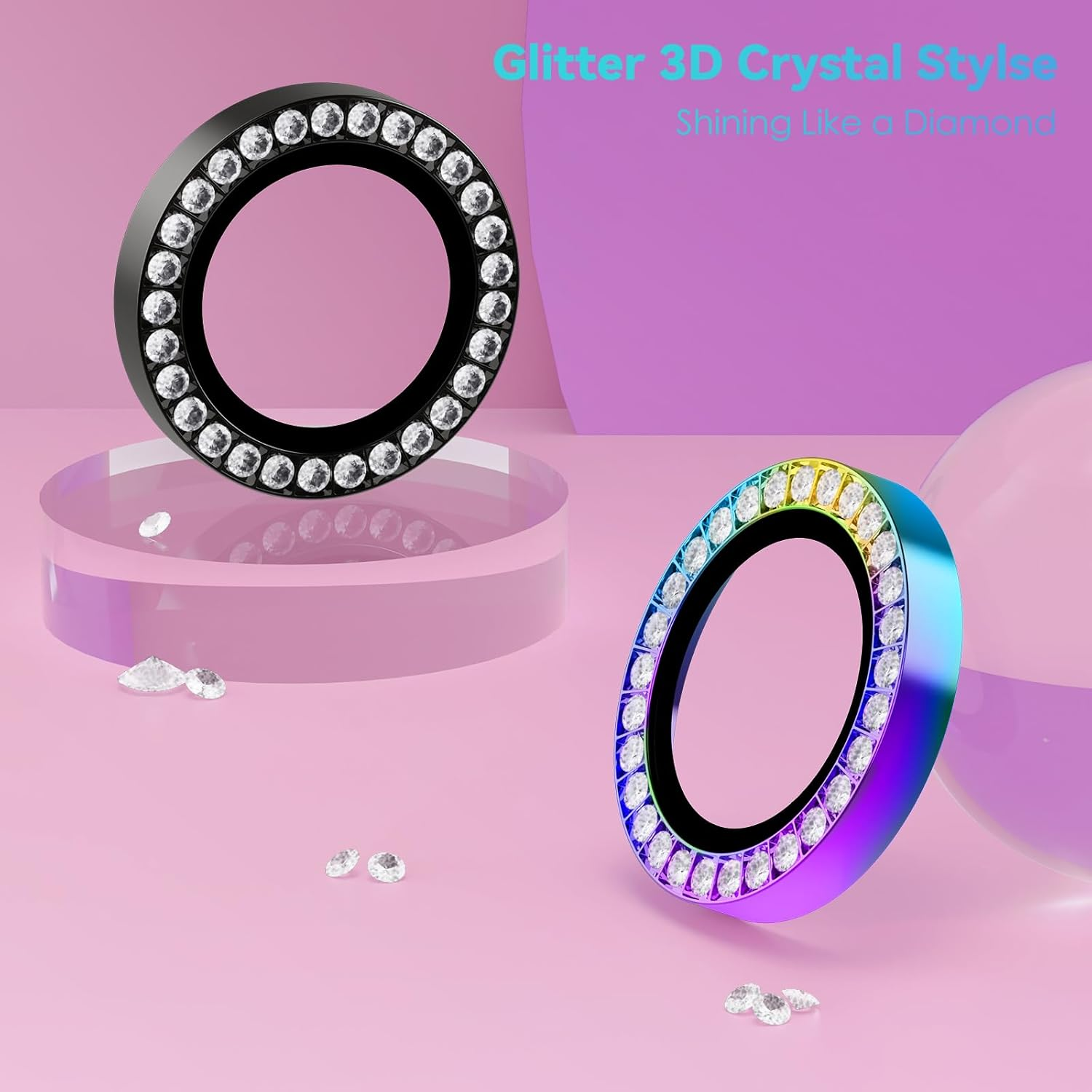 Cloudvalley [3] for Iphone 15 Pro / 15 Pro Max Camera Lens Protector, Ultra-Hd Tempered Glass Camera Cover [Case-Friendly] Metal Individual Lens Screen Protective Ring,Diamond Natural Titanium image number 1