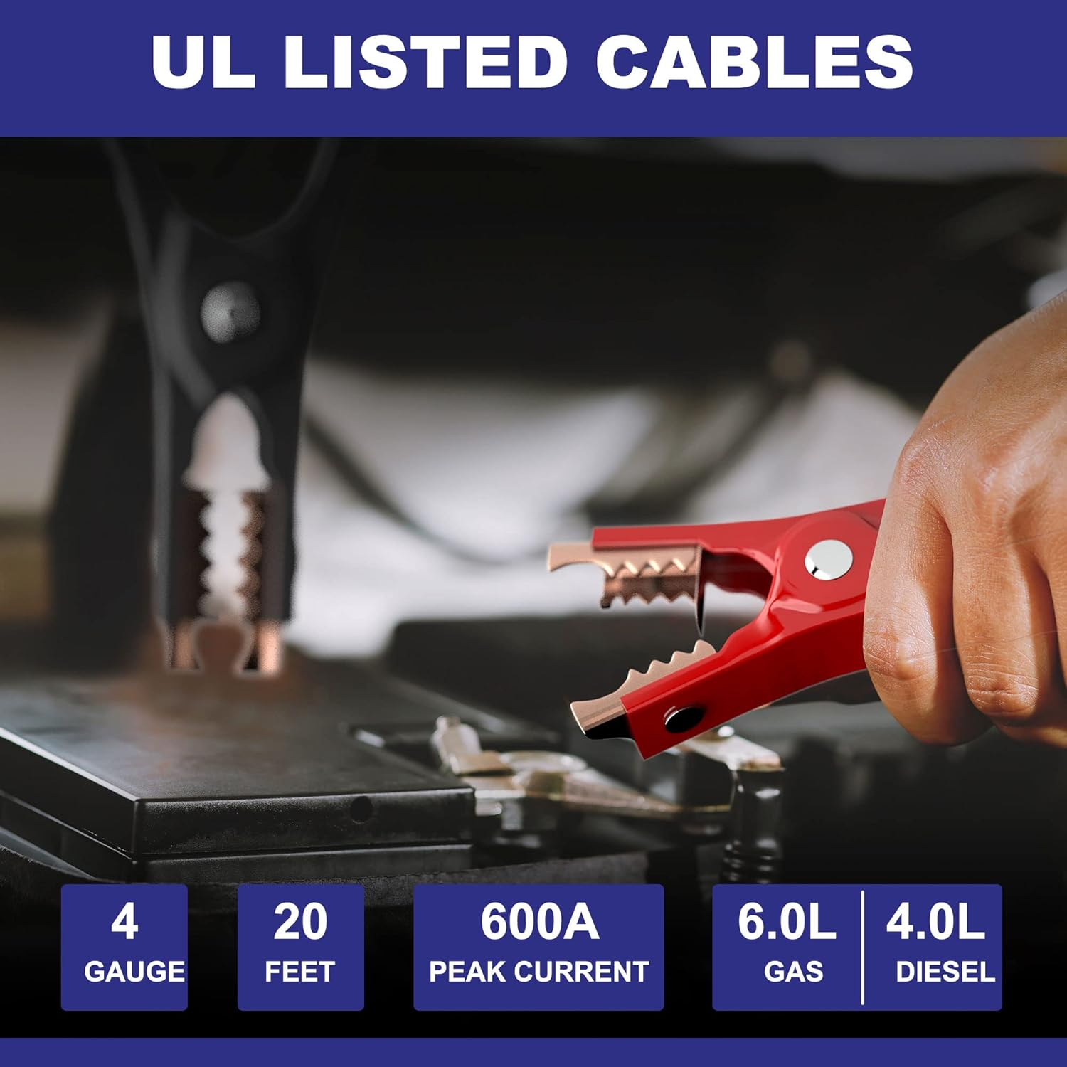 EXTRESPO Heavy Duty Jumper Cables - 4 Gauge 20 Feet 600Amp Automotive Booster Cables for Car Battery, for Car, SUV and Trucks, Jumper Cables Kit with Carry Bag, Gloves, Brushes (4Gauge &times; 20Ft) image number 1