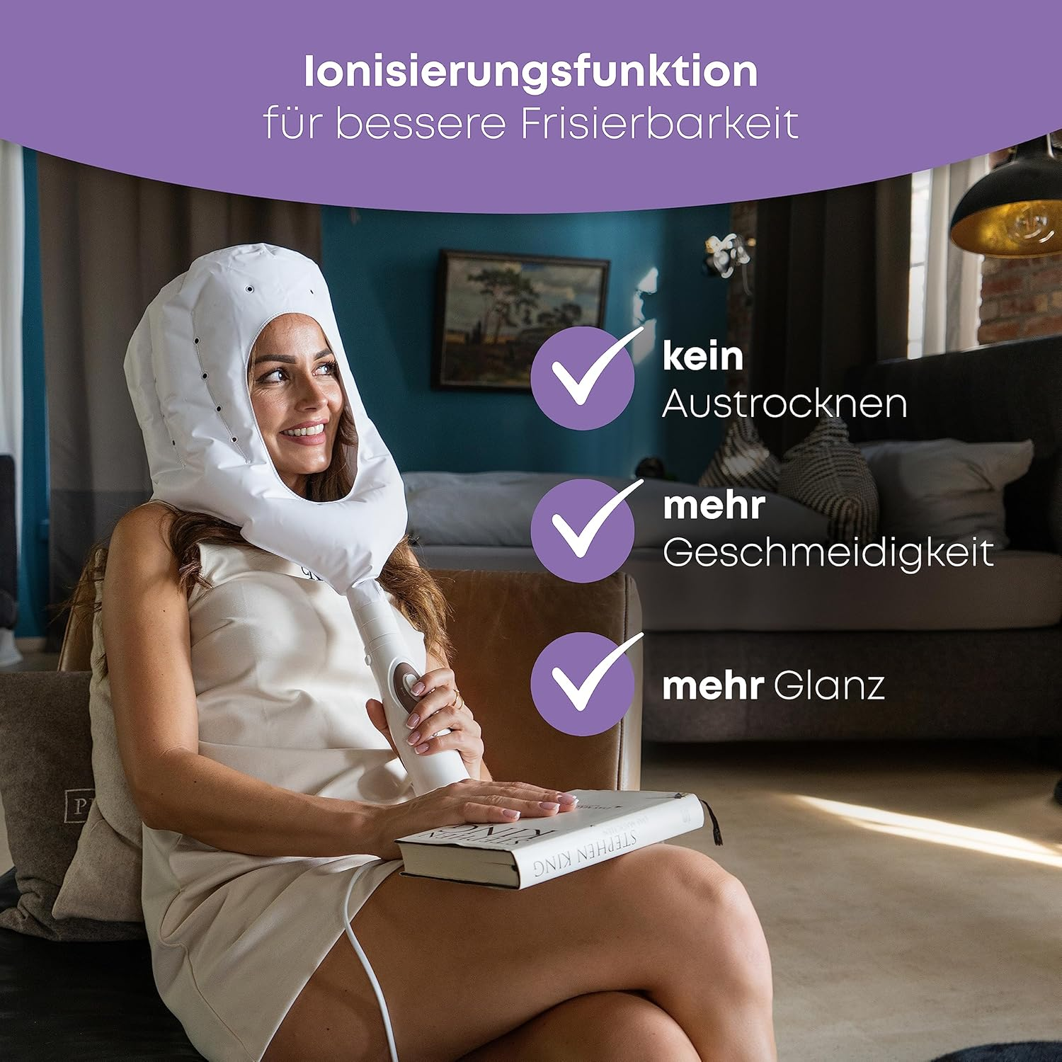 Proficare PC-HTH 3003 3In1 Ion Drying Hood, Hair Dryer and Curling Brush in One, Incl. Practical Storage Bag, White image number 1