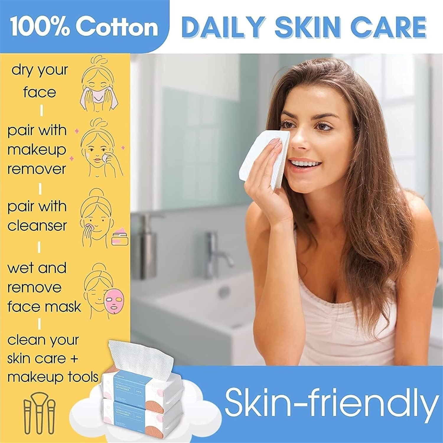 200 Sheets Disposable Facial Towel, 100% Cotton Fiber Dry Wipes, Dry and Wet Use Cleaning Wipes for Sensitive Skin, Makeup Removing, Surface Cleaning image number 4