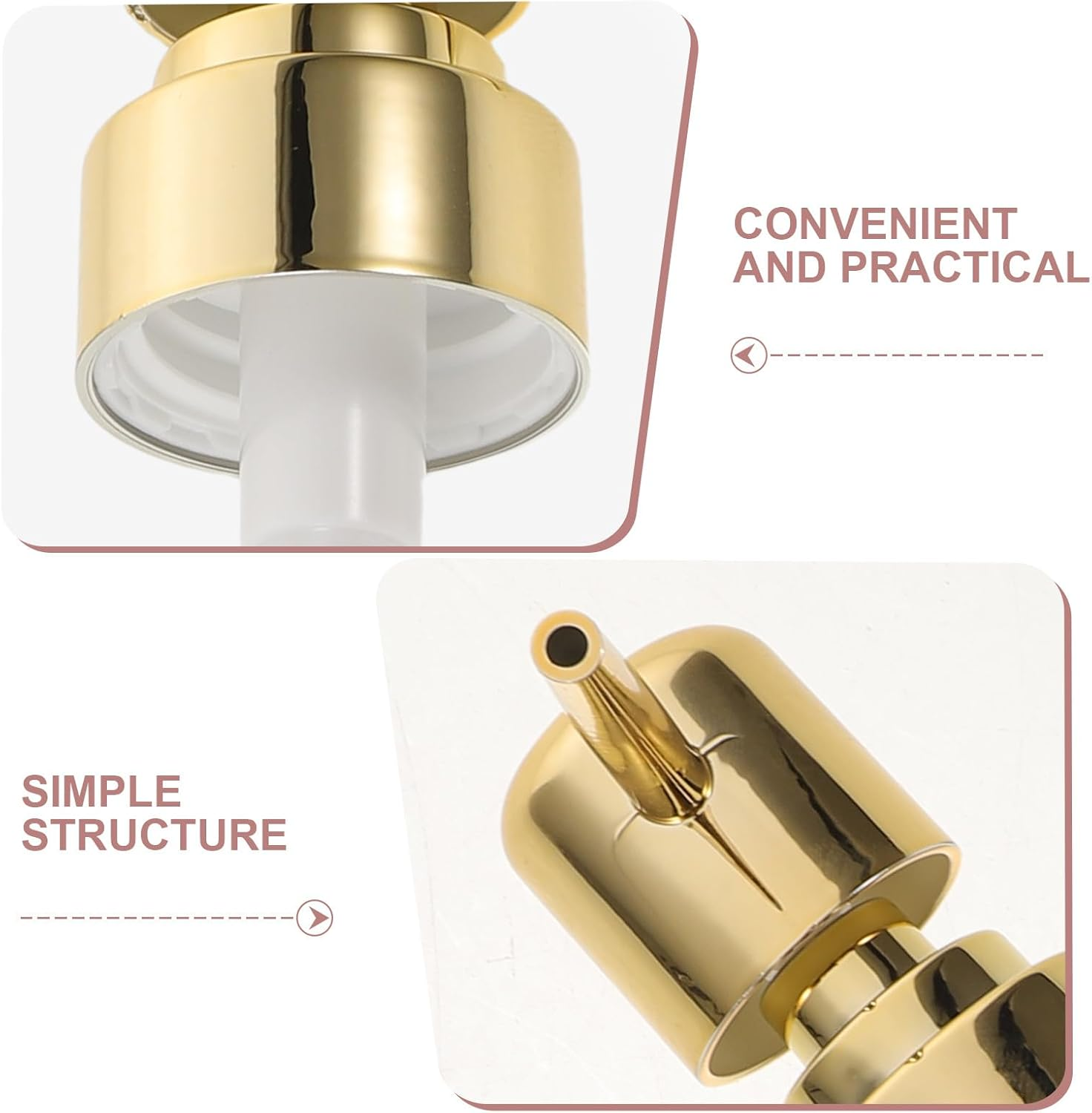 DECHOUS 8Pcs Soap Dispenser Pump - Gold Plastic Soap Pump for Lotion Shampoo - Fits Regular 28Mm Bottles - Replacement Dispenser Top for Kitchen and Bathroom Lotion Refill - Golden image number 5