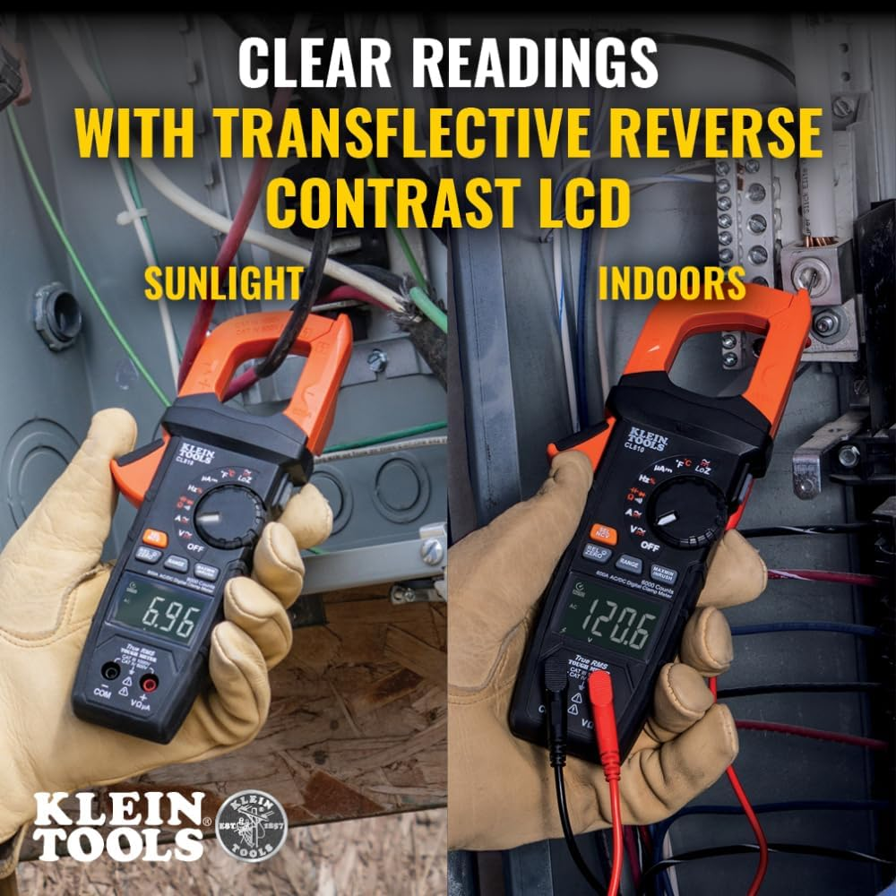 Klein Tools CL810 Pro Digital Clamp Meter, 600A AC/DC Auto-Ranging, True RMS, NCVT, Measures Current, Loz,Temperature, with Flashlight and Illuminated Dial image number 6