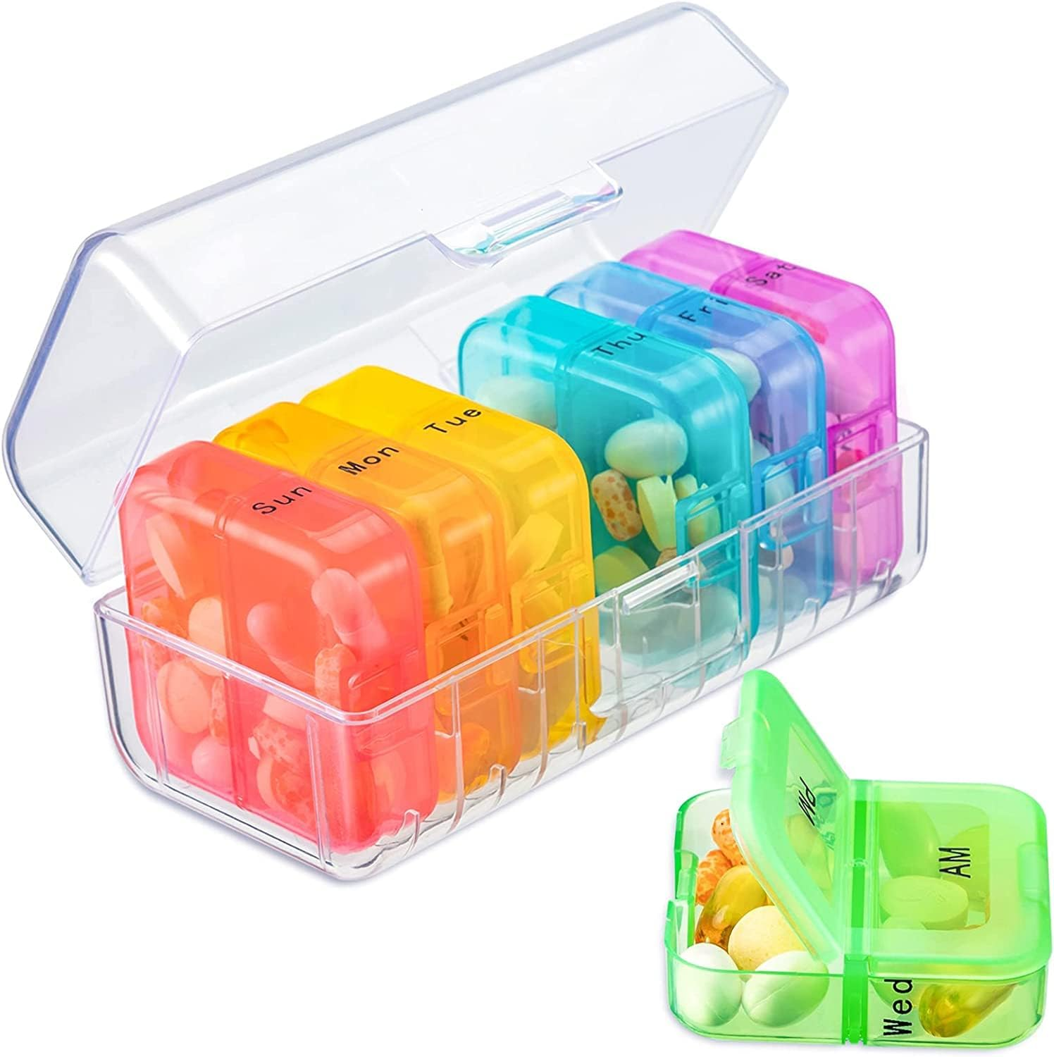 Weekly Pill Organizer 2 Times a Day, Rainbow 7 Day Am Pm Pill Box, Daily Am Pm Pill Organizer 7 Day, Portable Case for Fish Oils, Vitamin, Supplement image number 6