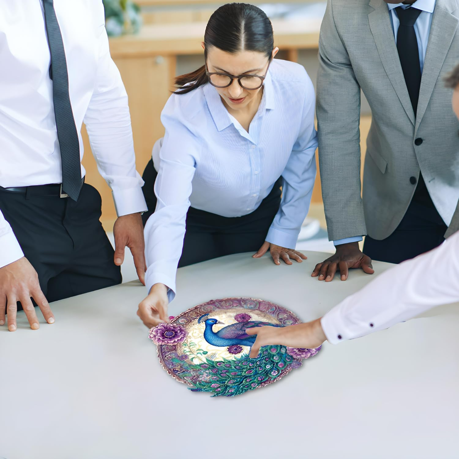 CRAFTHUB Enchanted Feather Blue and Purple Peacock Surrounded by Flowers Wooden Jigsaw Puzzle, Large/A3 image number 4