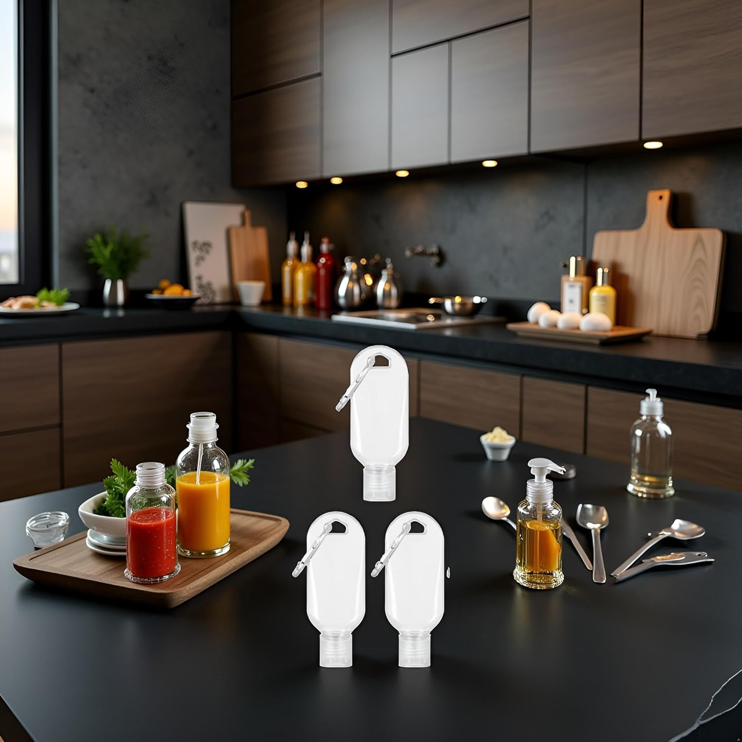 Bwexxt 3Pcs Portable Hot Sauce Keychain Bottles - Mini Ketchup Containers for On-The-Go - Refillable Travel Size Hot Sauce Keychain, Gravies and Marinades, Condiment Squeeze Bottles (2Oz/50Ml)