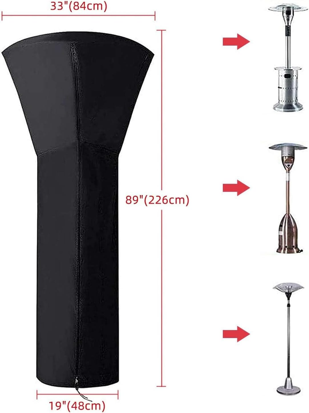 Outdoor Patio Heater Cover Waterproof with Zipper &ndash; 420D Oxford Fabric, Windproof Dustproof Weather-Resistant Heater Protection Cover, Universal Size 89&rdquo;H X 33&rdquo;D X 19&rdquo;B (Black) &ndash; Damaill (Black) image number 3
