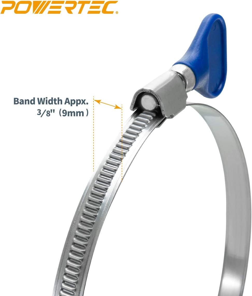 POWERTEC 70332 3 Inch Key Hose Clamp, Thumb Screw Key Adjustable Stainless Steel Hose Clamps for Dust Collection, Dust Collector and Dryer Vent Hose, Pipe Clamp, RV Clamp, Worm Gear Clamp, 5 Pack image number 5