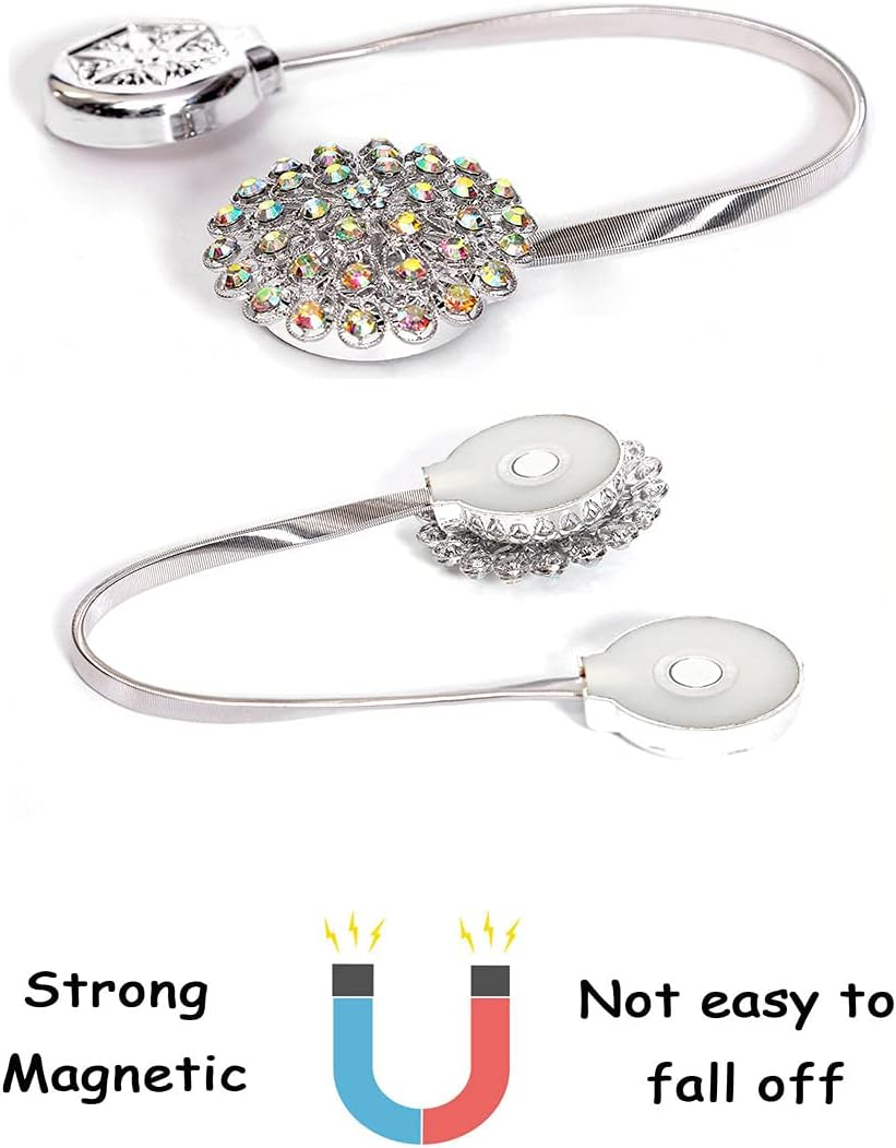 Magnetic Tiebacks for Curtains, 2 Pack Sparkling Crystal Flower Curtain Tiebacks Curtain Buckle Clips with High-Elastic Spring Wire for Home Office Decoration (Yellow) - Green image number 6