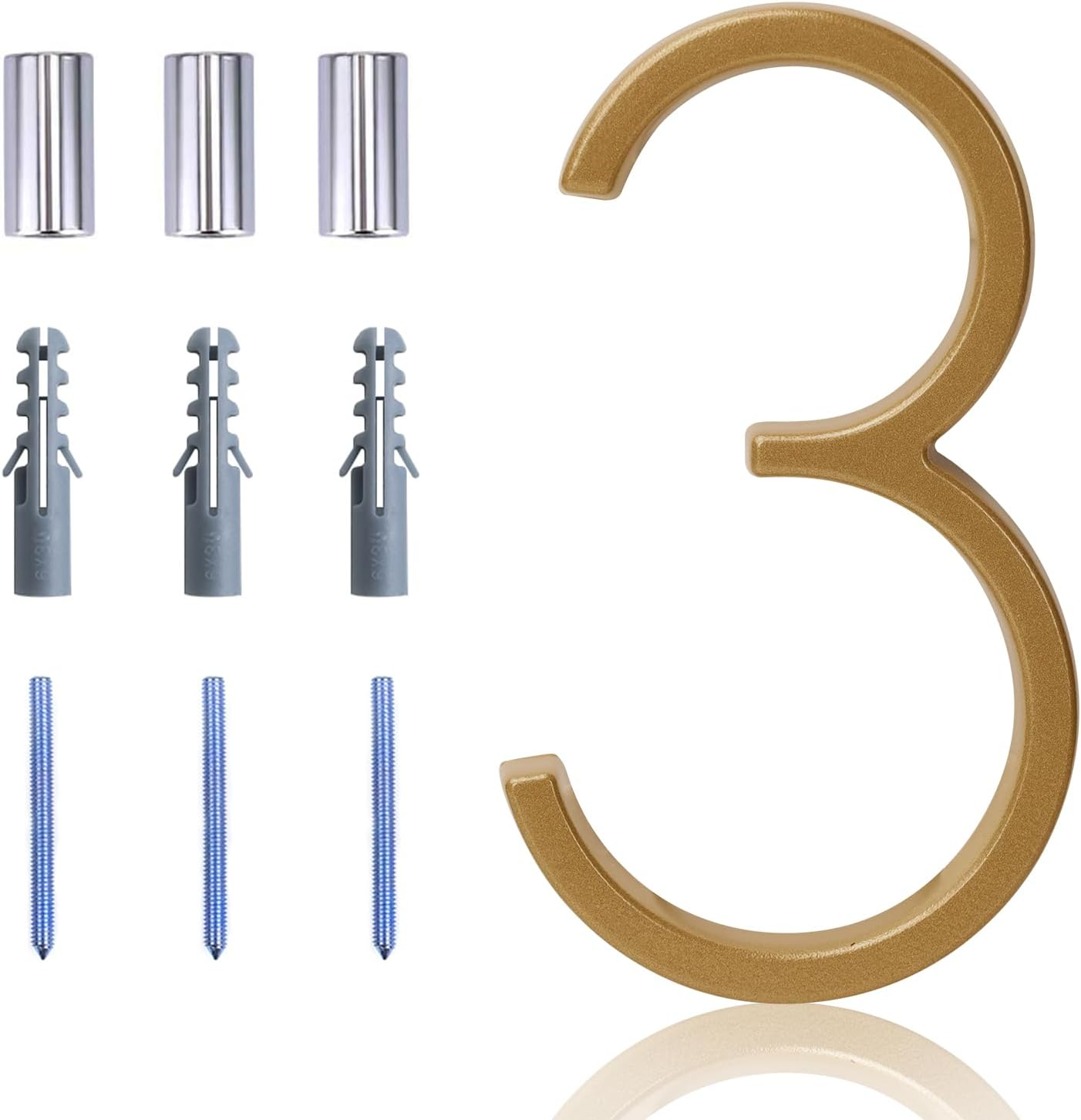 Floating House Number Modern House Numbers 5 Inch, Deamos Zinc Alloy Home Address Number for House with Reflective Finish Brass Floating Mount or Flush Mount Zinc Alloy [Number 2]