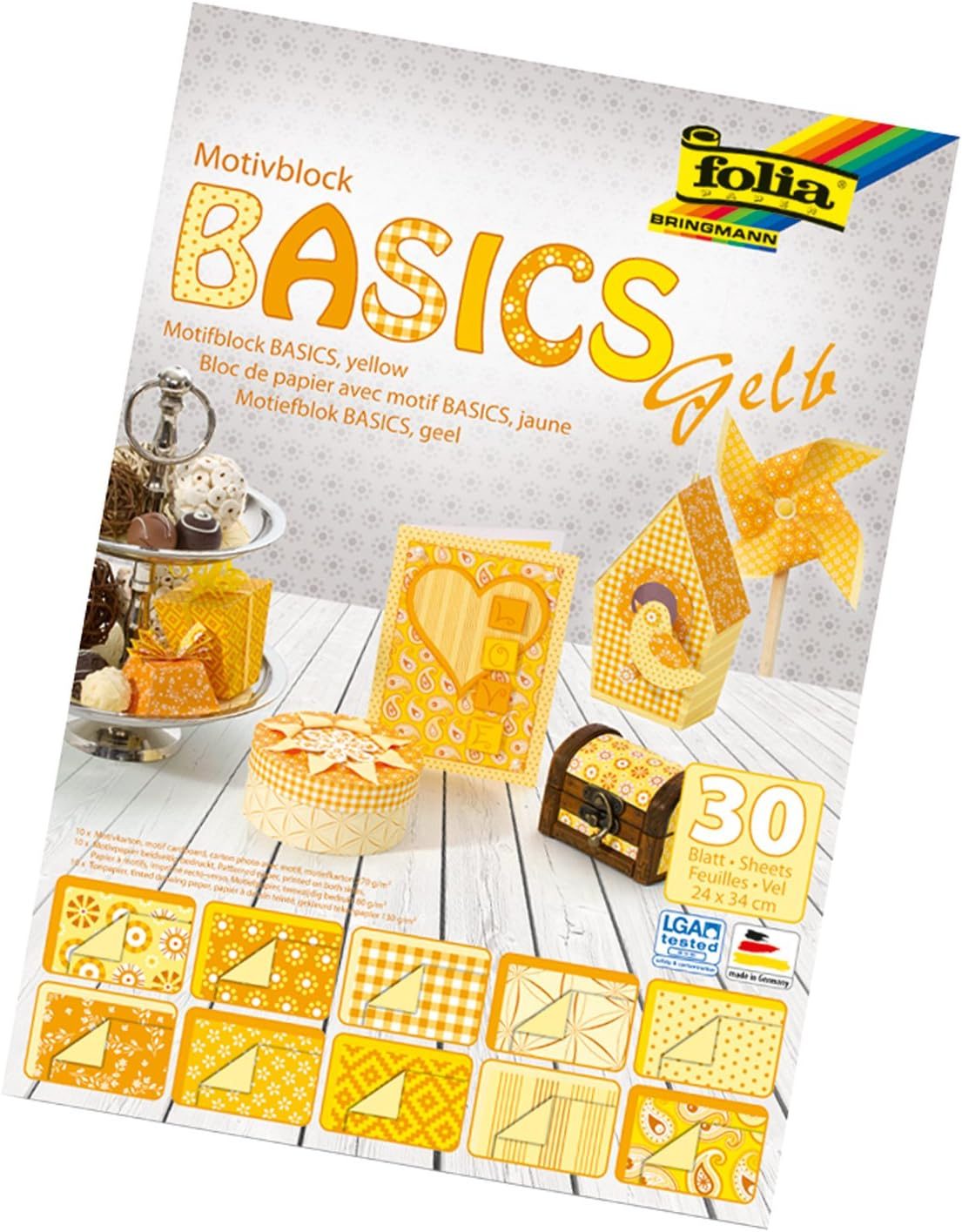 Folia Basics 46149 Motif Pad 24 X 34 Cm, 30 Sheets, 10 X Motif Cardboard, 10 X Motif Paper, 10 X Coloured Paper, for Various Crafts - Blue image number 2