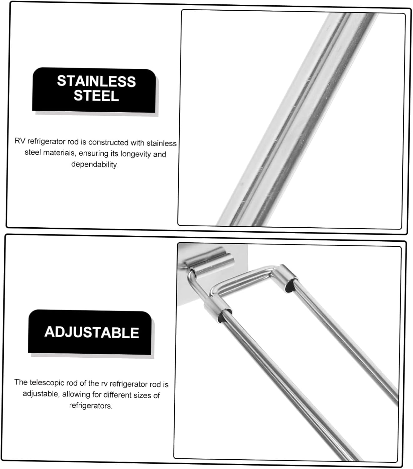 Kisangel Stainless Steel Rv Refrigerator Tension Rod Adjustable Fridge Bar with Anti-Slip Plate for Travel Trailers and Trailer Accessories inside the Rv image number 1