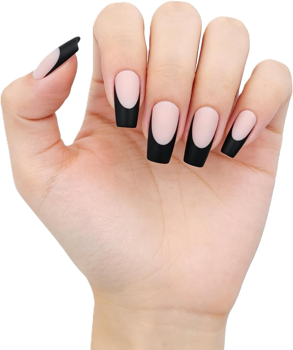 120Pcs Matte French Press on Nails | Pink & White Square Long Salon-Grade DIY Fake Nails Kit for Women | Reusable Glue-On Nails with Storage Box &ndash; Perfect for Christmas & Parties