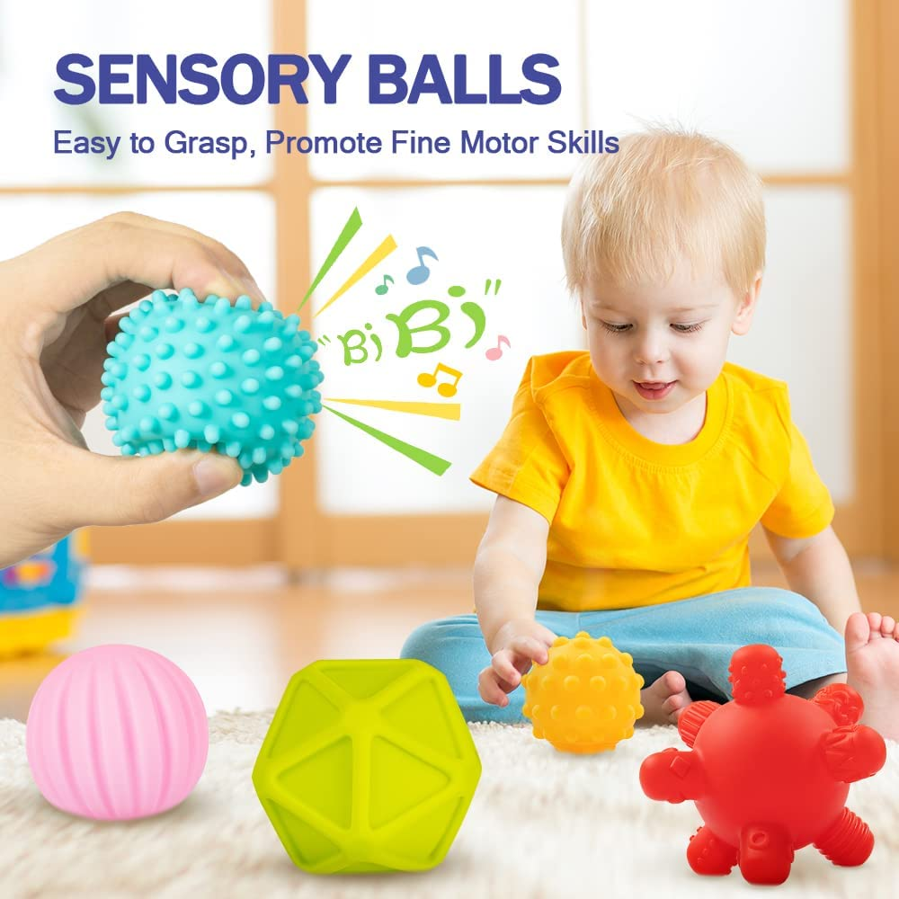 Jyusmile Baby Toys 6-12 Months, Montessori Toys for Babies 6-12 Months, Incl Stacking Building Blocks & Soft Infant Teething Toys & Sensory Balls for Toddlers 0-3-6-9-12 Months image number 1