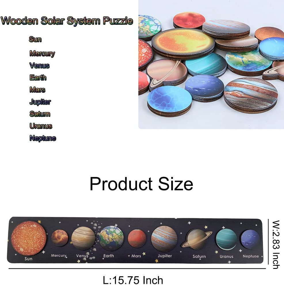 XICEN Solar System Puzzles for Kids Age 3-5,Wooden Space Jigsaw Planets Preschool Education Learning Montessori Toys for Toddlers Baby Boy Girl,Christmas Birthday Gifts image number 4