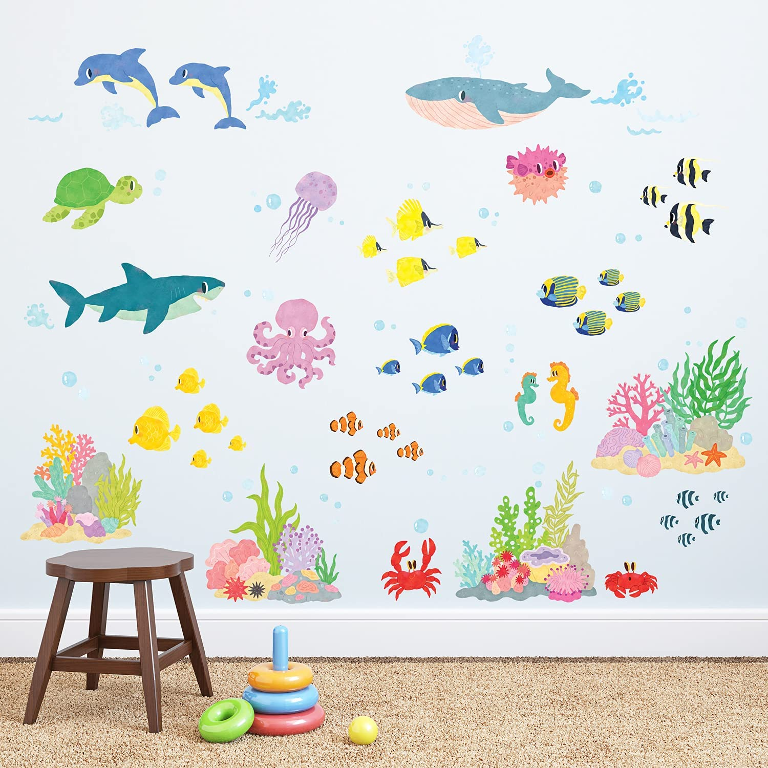 DECOWALL DS9-2014 under the Sea Wall Stickers Wall Decals Peel and Stick Removable Wall Stickers for Kids Nursery Bedroom Living Room image number 2