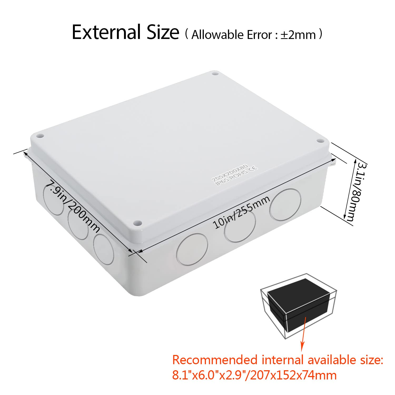 Lemotech Junction Box, Electrical Box IP65 Water Resistant Dustproof ABS Plastic Project Enclosure for Electronics White 10 X 7.9 X 3.1 Inch