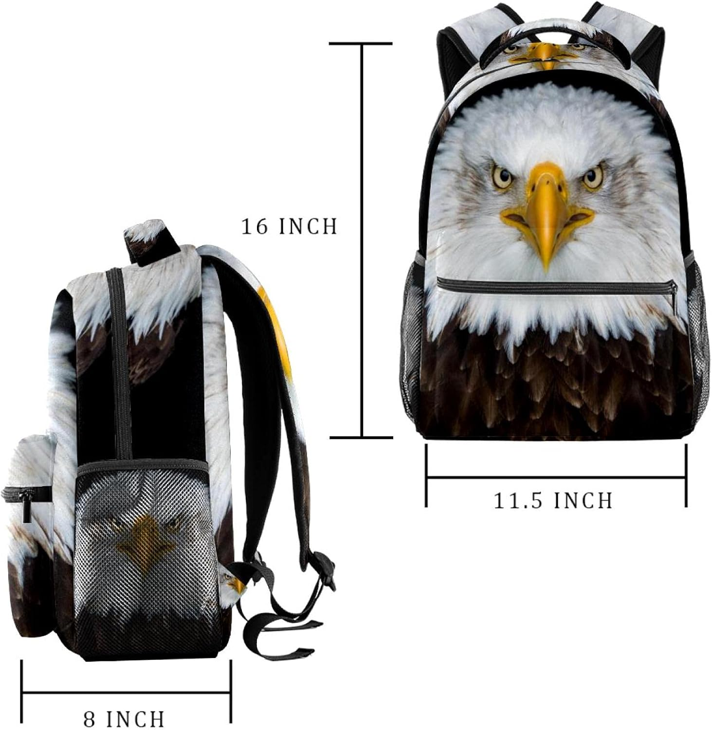Bald Eagle Backpack Students Shoulder Bags Travel Bag College School Tote Backpacks image number 3