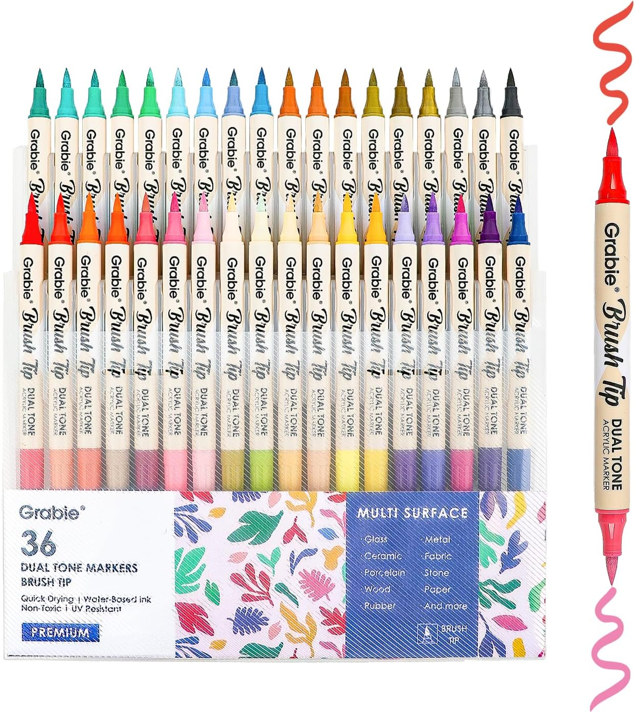 Grabie 72 Colors Paint Markers, Acrylic Paint Pens with 36 Dual-Color Brush Tips, Double Tipped Waterbased Markers for Rocks, Acrylic Drawing Marker for Art Supplies image number 1