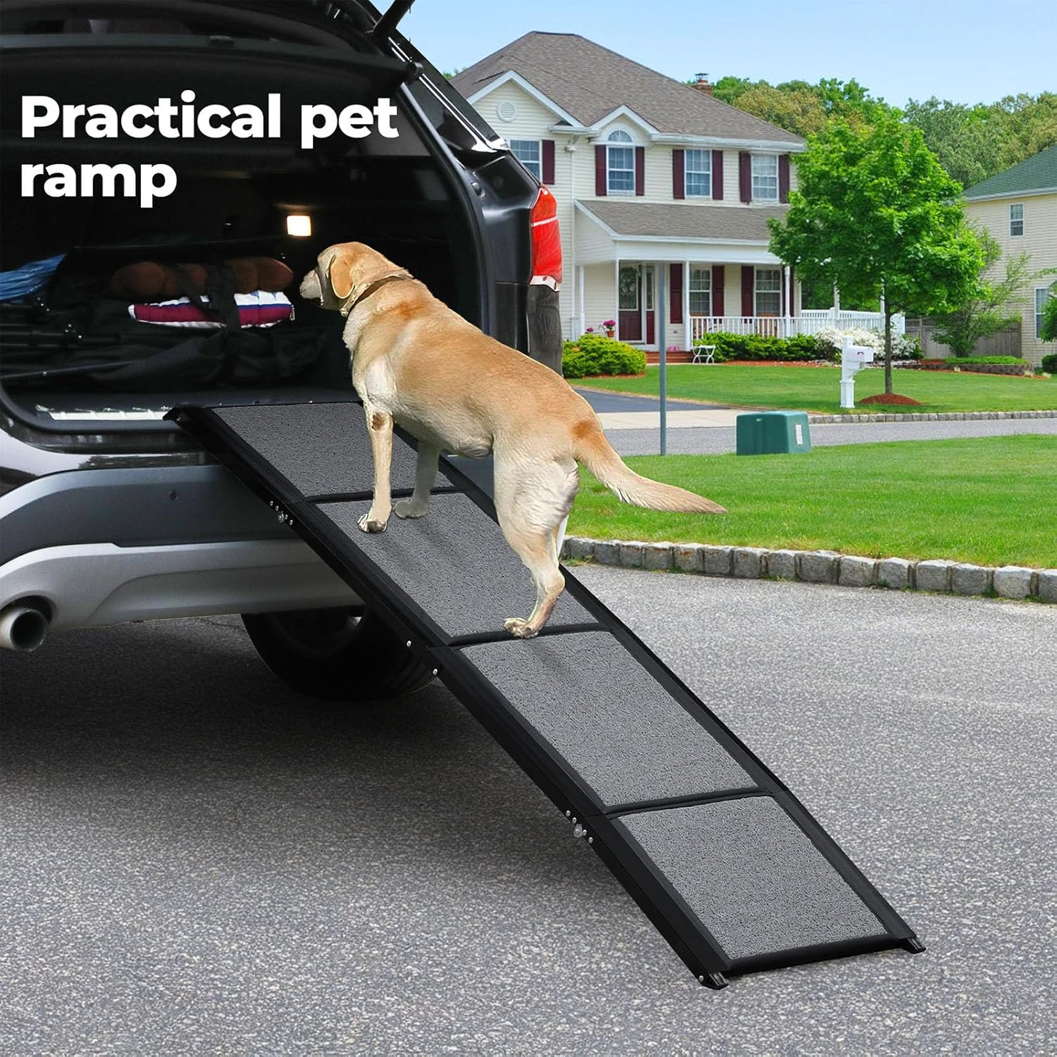 Pawz Extra Long 160Cm Foldable Dog Ramps Large Dogs, Pet Ramp for Car with Non-Slip Rug Surface, Pet Stairs Portable, 44Cm Wide Pet Steps for Medium & Large Dog up to 100Kg Get into Car SUV Truck,Grey image number 4
