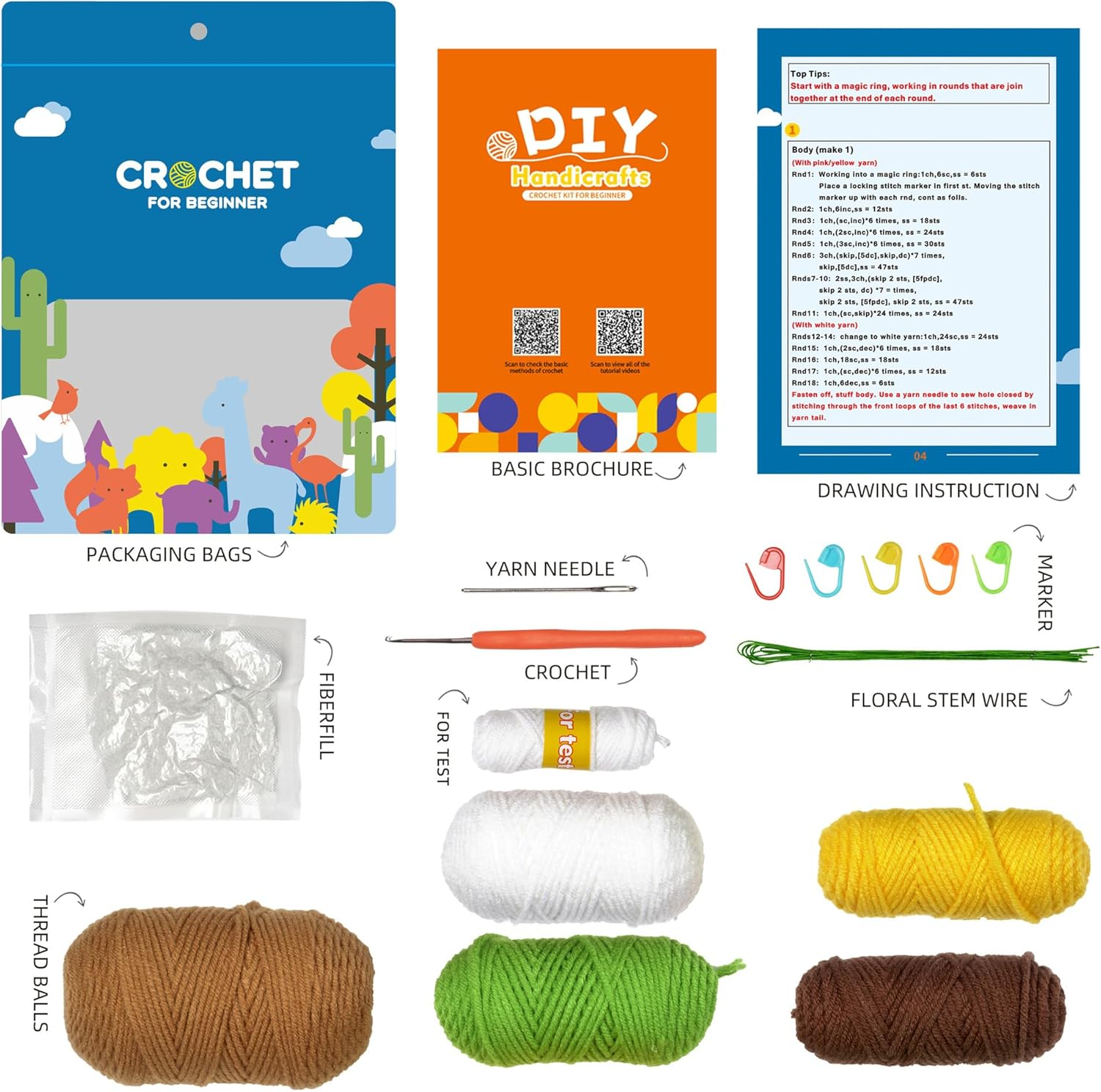 ZIENVE Crochet Kit for Beginners: Potted Plants Flowers, Easy Crocheting Starter Kit with Step-By-Step Instructions and Video Tutorials for Adults - Sunflower image number 5