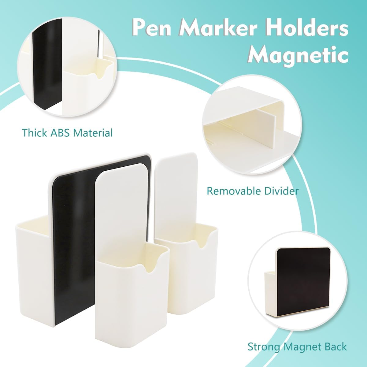 3Pcs Magnetic Pen Marker Holders, FHDUSRYO Dry Erase Marker Magnetic Cup Holder Organizer with Removable Block, Home Office Supplies for Whiteboard Refrigerator Locker