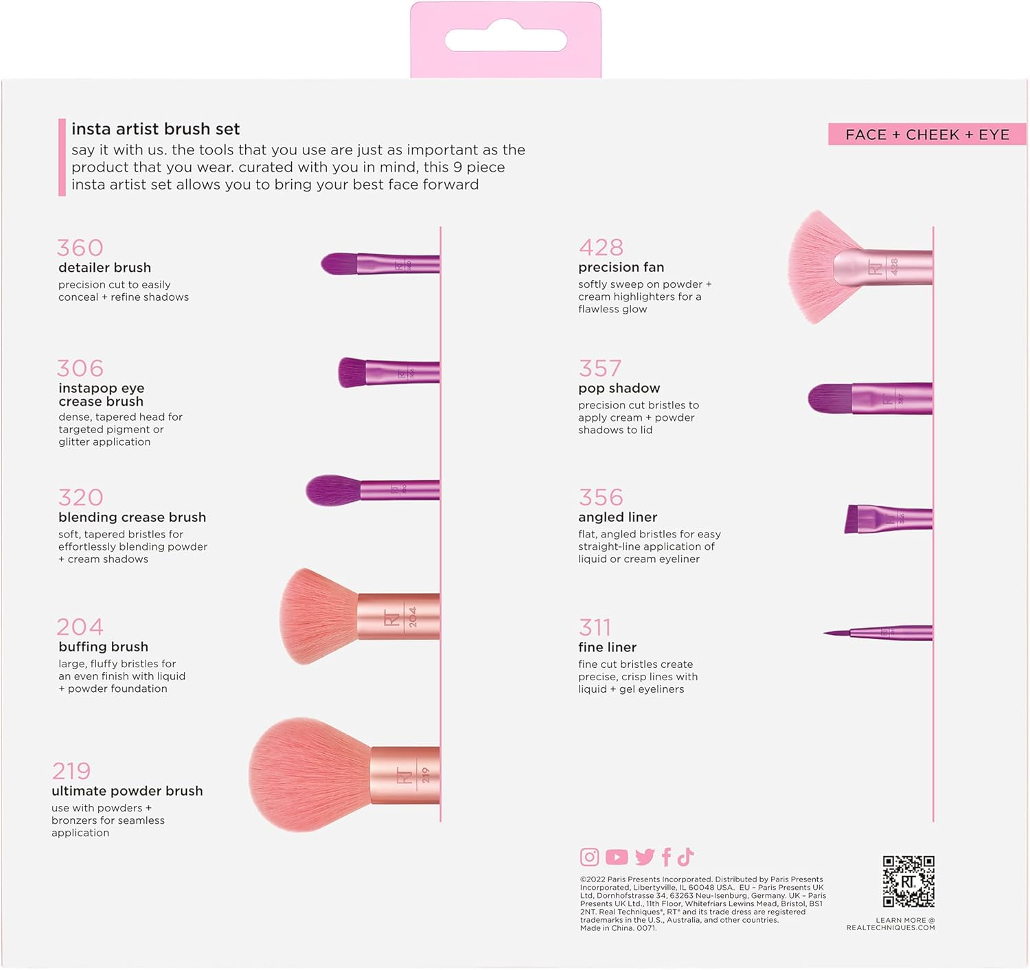 Real Techniques Insta Artist Brush Kit, Face, Cheek & Eye Brush Set, Makeup Brush Kit, for Foundation, Blush, Bronzer, Concealer, & Eyeshadow, Professional Quality Makeup Tools, 9 Piece Set image number 1