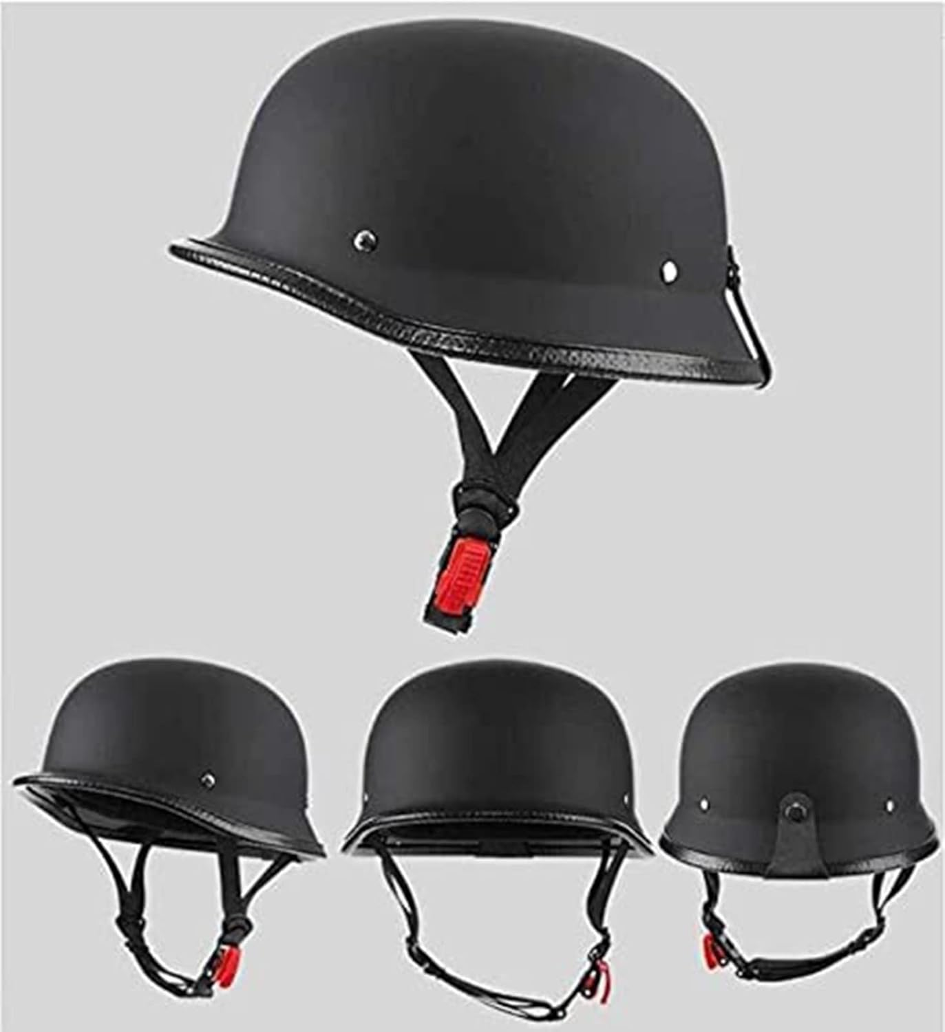 Skull Cap for Men Women Motorcycle Half Helmet DOT Approved, German Style Motorcycle Helmet Half Shell Retro Beanie Hat Open Face Helmet A, Xl=(59-60Cm) image number 4