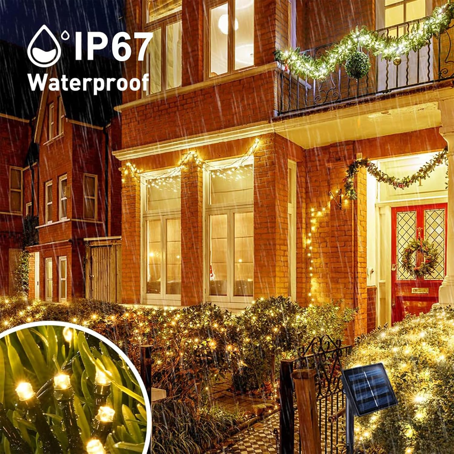 Solar String Lights for Outdoor, 12M 100 LED Christmas Solar String Lights with 8 Lighting Modes, IP65 Waterproof Solar Lights Outdoor, Solar Lights for outside Tree Party Decor, Warm White image number 4