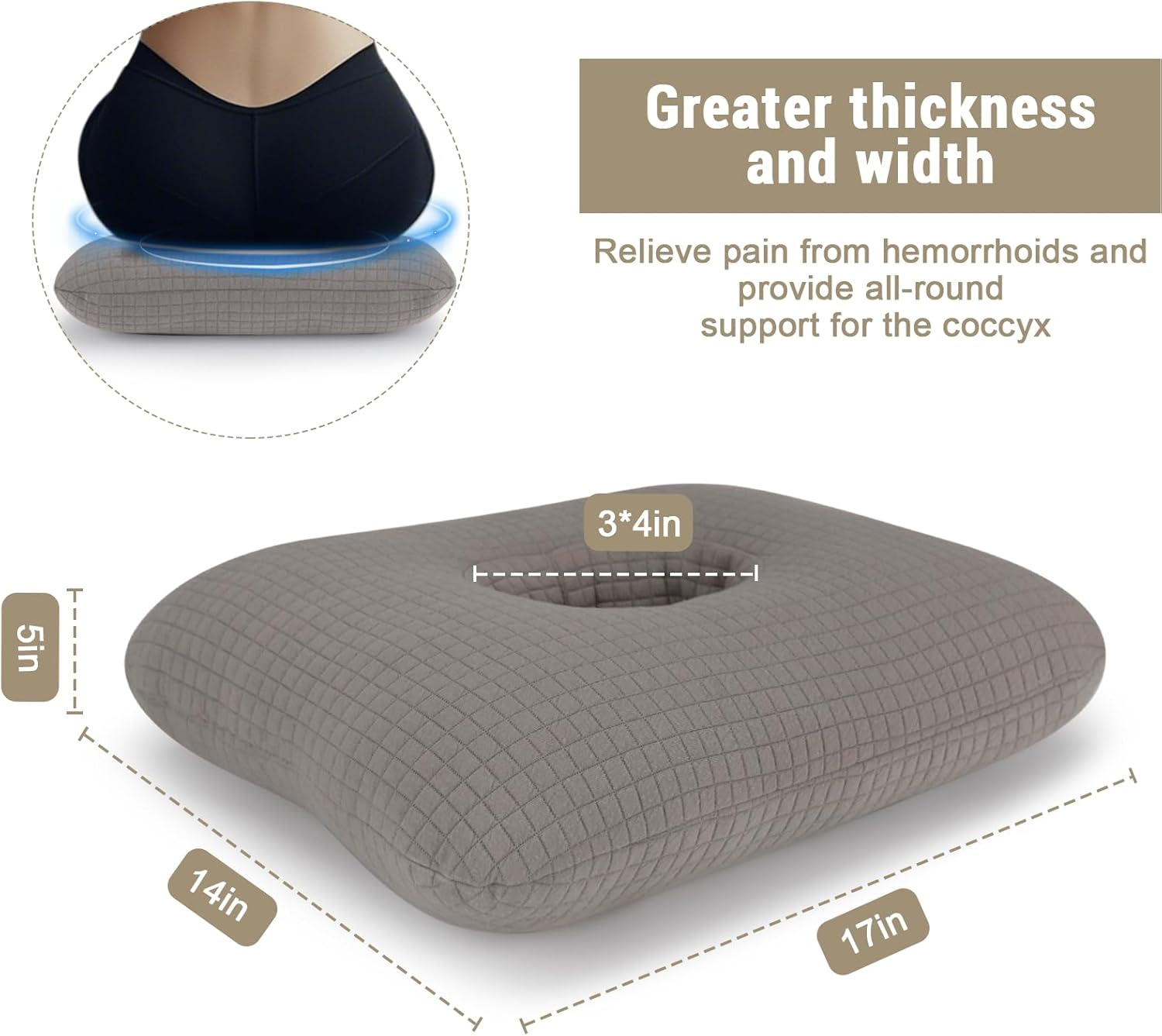 Roamready Donut Pillow for Tailbone Pain Relief Cushion, Cotton Butt Donut Cushion Breathable for Hemorrhoid, Pregnancy, Prostate and Surgery, Sitting Pressure Relief for Home, Office and Car image number 5