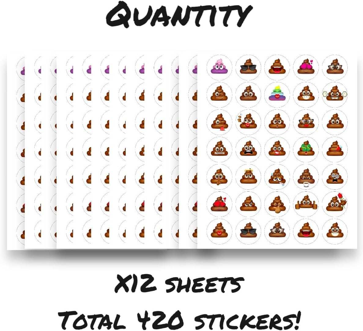 Poop Stickers - 420 Cute Stickers for Poop Party Decorations, Potty Traininga and Poop Party Supplies (420) image number 1