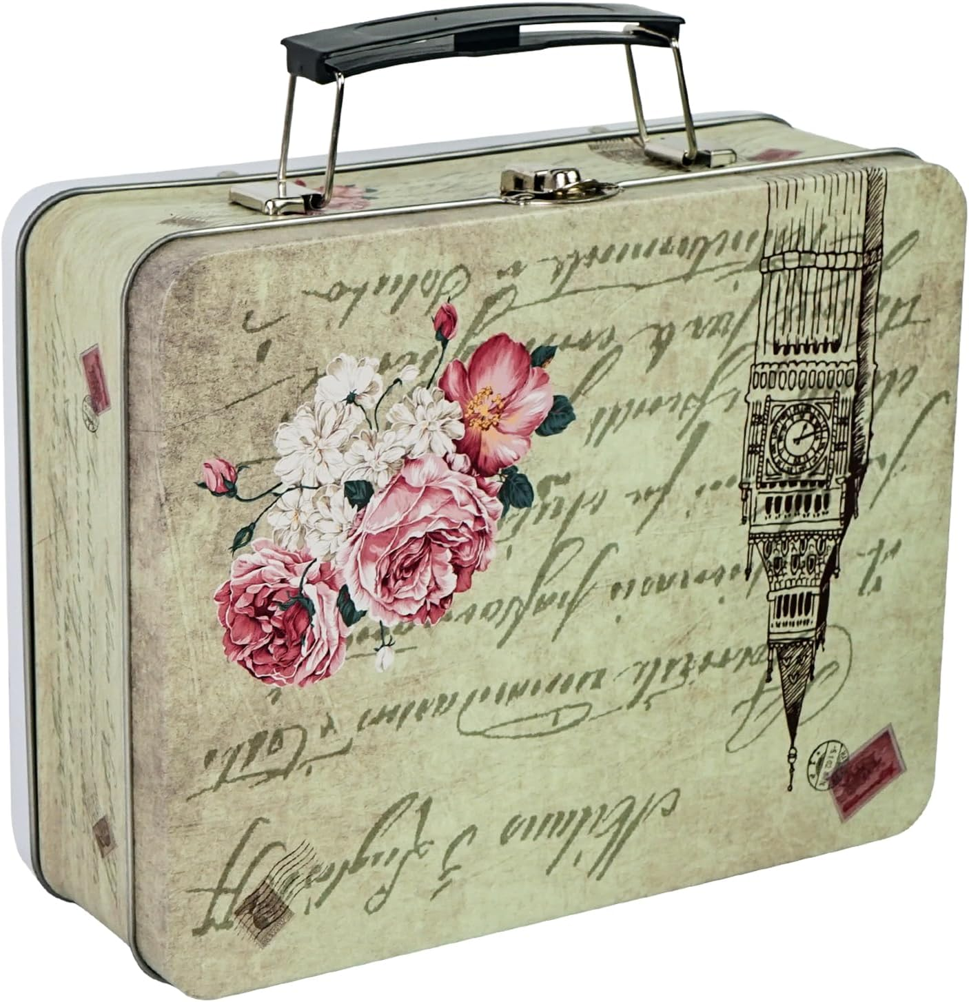 Luwint Tin Storage Box with Handle Small Metal Fun Box Cute Sturdy Tin Box Decorative Keepsake Case with Lid (Ice Cream)