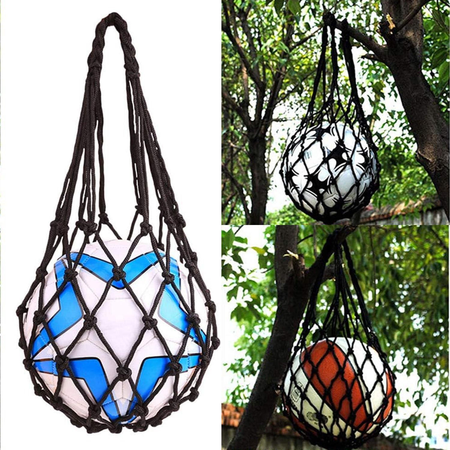 2 Pack Sports Ball Bag,Basketball Net Bag,Soccer Football Mesh Storage Bag,Nylon Carry Bag for Holding Basketball,Soccer, Volleyball(Black,Yellow) image number 6