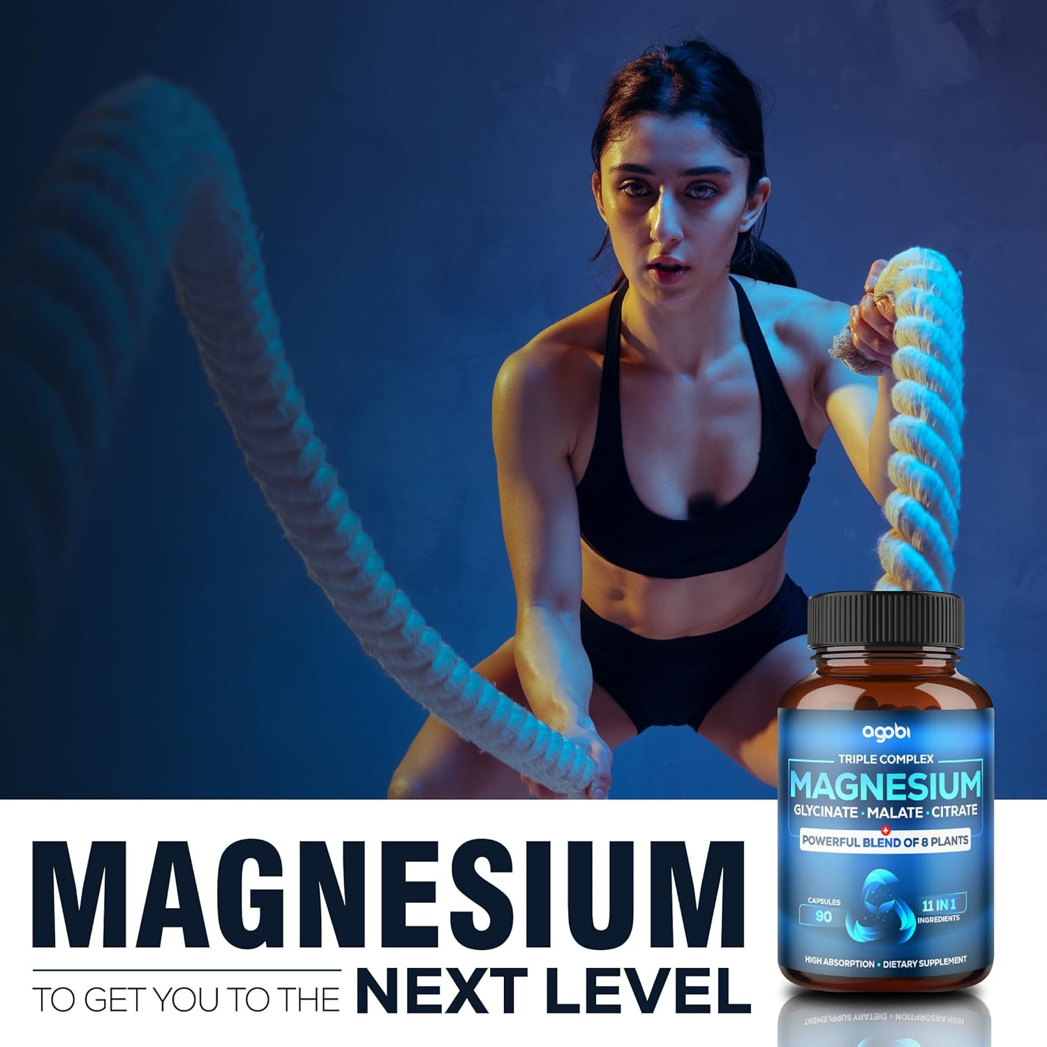 11In1 Magnesium Glycinate Chelate Complex with Magnesium Malate Powder, Pure Magnesium Citrate, Black Bean & Others - 90 Capsules image number 6