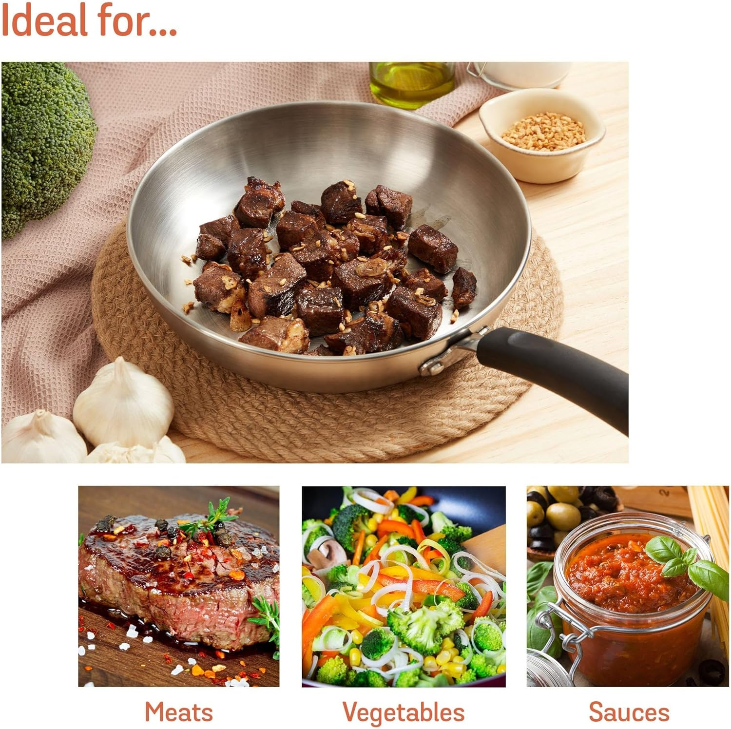 Meyer Centennial Stainless Steel Frypan 24Cm, Induction Compatible, Tri-Ply Base, Scratch Resistant, Dishwasher & Oven Safe to 180&deg;C, Silver, Non-Toxic Frying Pan image number 6