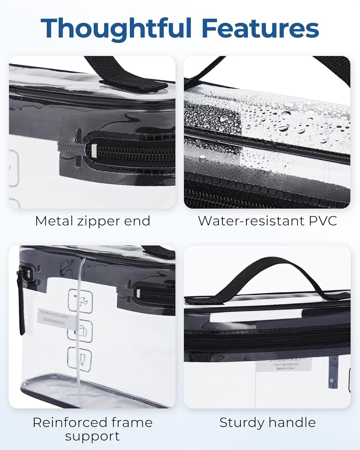 DUOMIAO Toiletry Bag, Clear Makeup Cosmetic Bag Organizer, Quart Size Travel Bag for Toiletries, Carry-On Travel Accessories Essentials, Black, 2 Pack (Black) image number 2