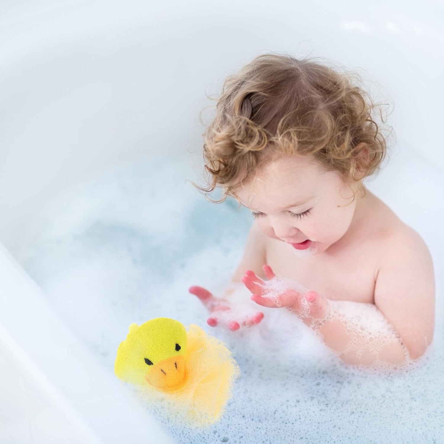 CIYODO 4Pcs Cartoon Animal Bath Loofah Sponge for Soft Exfoliating Shower Puff with Yellow Duck Pink Rabbit Green Bear Gentle Body Cleanser for Fun Bathing Experience image number 5