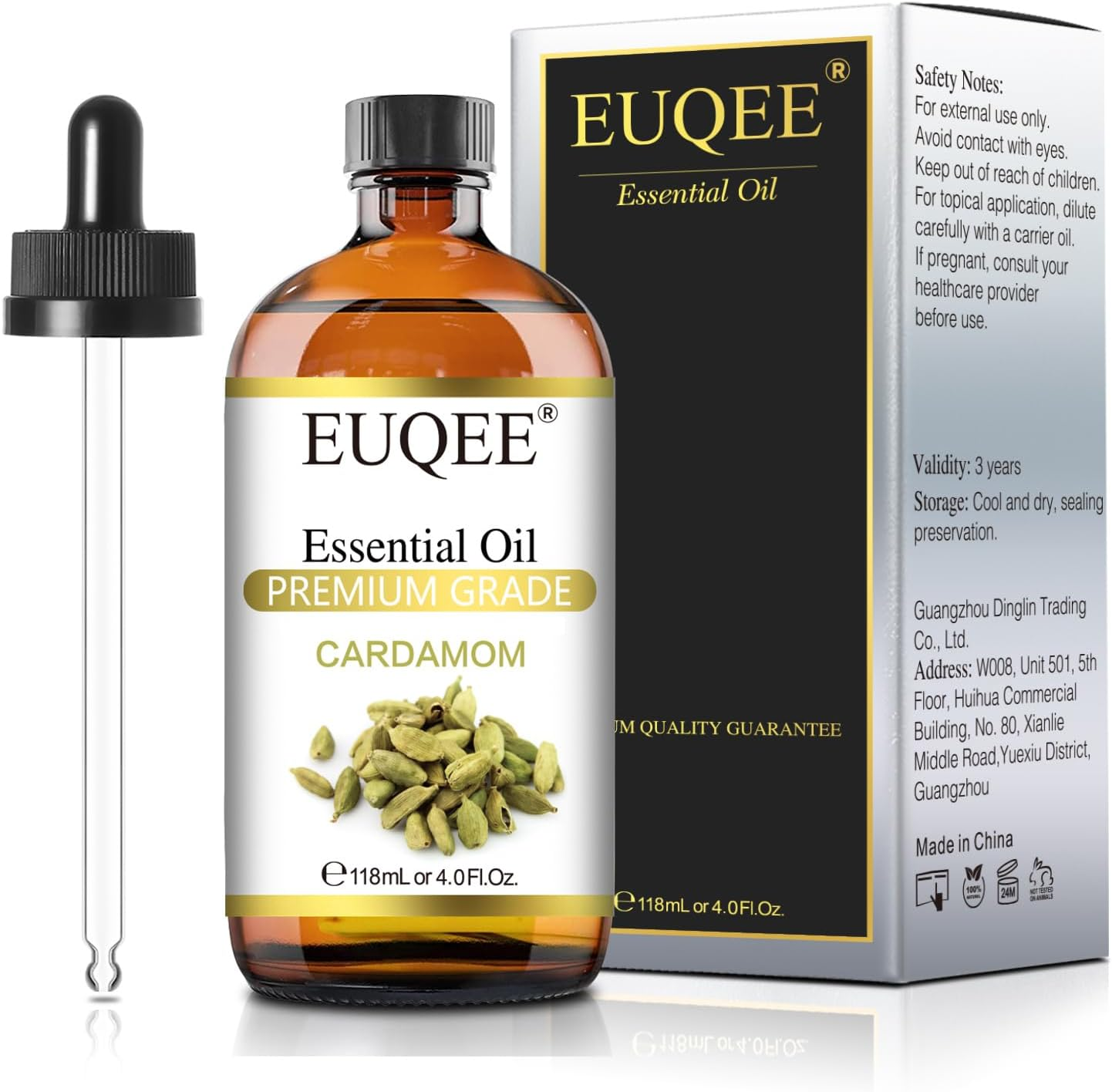 EUQEE Cardamon Essential Oil 118ML Premium Cardamon Oil with Glass Dropper, Great for Diffusers, Aromatherapy, Skin Body Hair Care, Soap Candle Making - 4 Fl.Oz