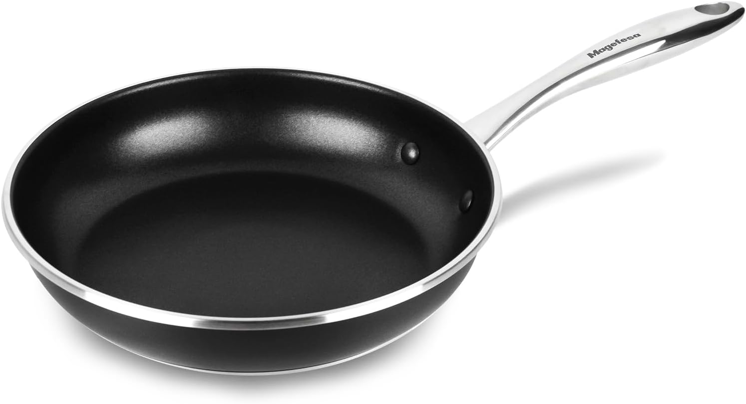 MAGEFESA Prisma &ndash; 10.8 Inches Teppanyaki Griddle Pan, Made in 18/10 Stainless Steel, Triple Layer Non-Stick, for All Types of Kitchens, Induction, Dishwasher and Oven Safe up to 392 &ordm;f