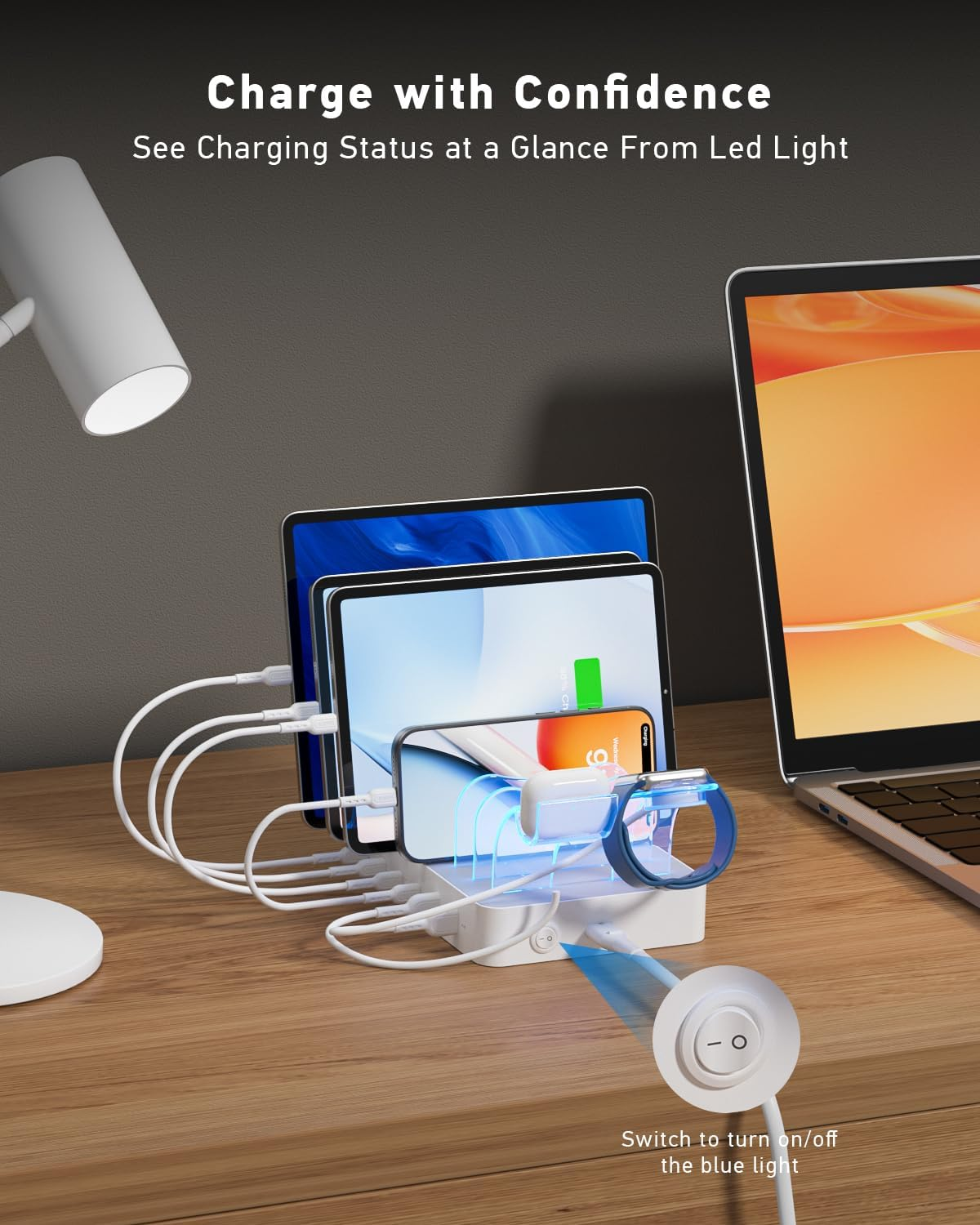 Soopii 90W Charging Station for Multiple Devices, 6 Port Multi USB C Charger Station with 6 Mixed Short Cables,Pd 20W Charging Dock for Lphone,Galaxy,Ipad,Tablet and More Electronic Devices,White image number 1