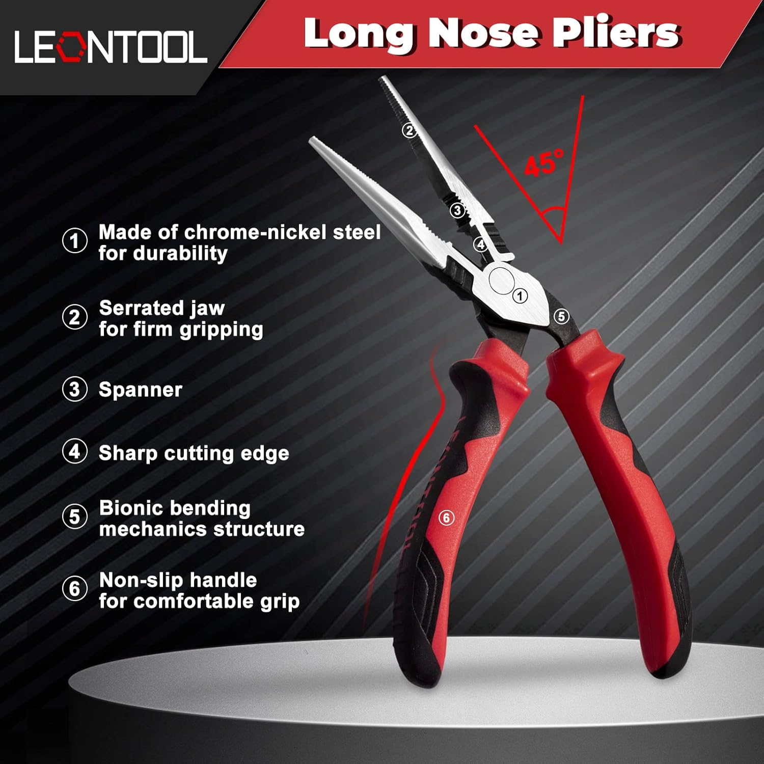 LEONTOOL High Leverage Pliers Set - Angled Head 8 Inch Needle Nose & 7 Inch Diagonal Cutting & Combination Pliers - Professional Hand Tool Saving 35 Percent Labour image number 4