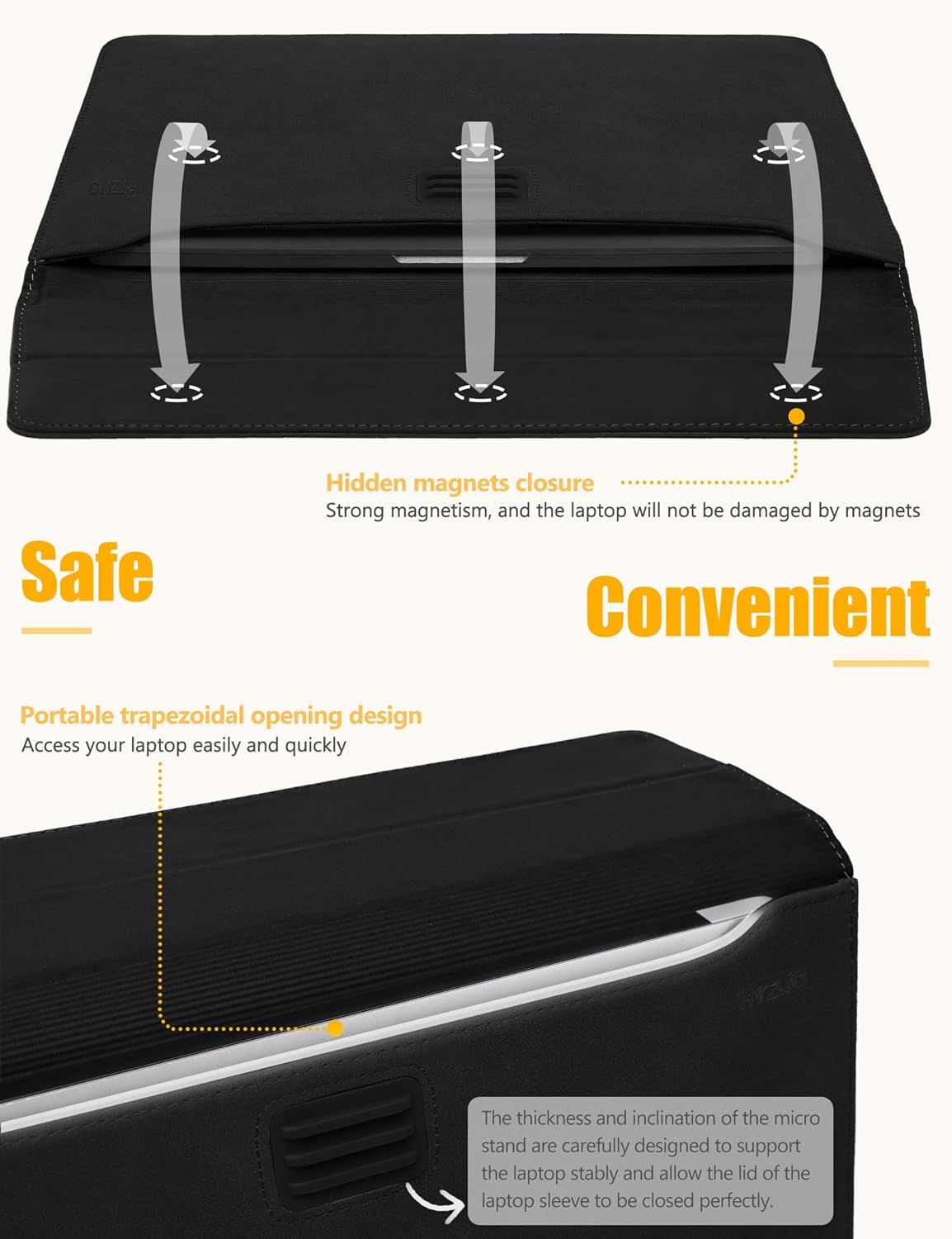 HYZUO 15 Inch Laptop Sleeve with Adjustable Stand Feature for Macbook Air 15 M4 A3241 M3 A3114 M2 A2941 2025-2023, Macbook Pro 15, 15" Surface Laptop 7/6/5/4, with Carrying Pouch, Black image number 2