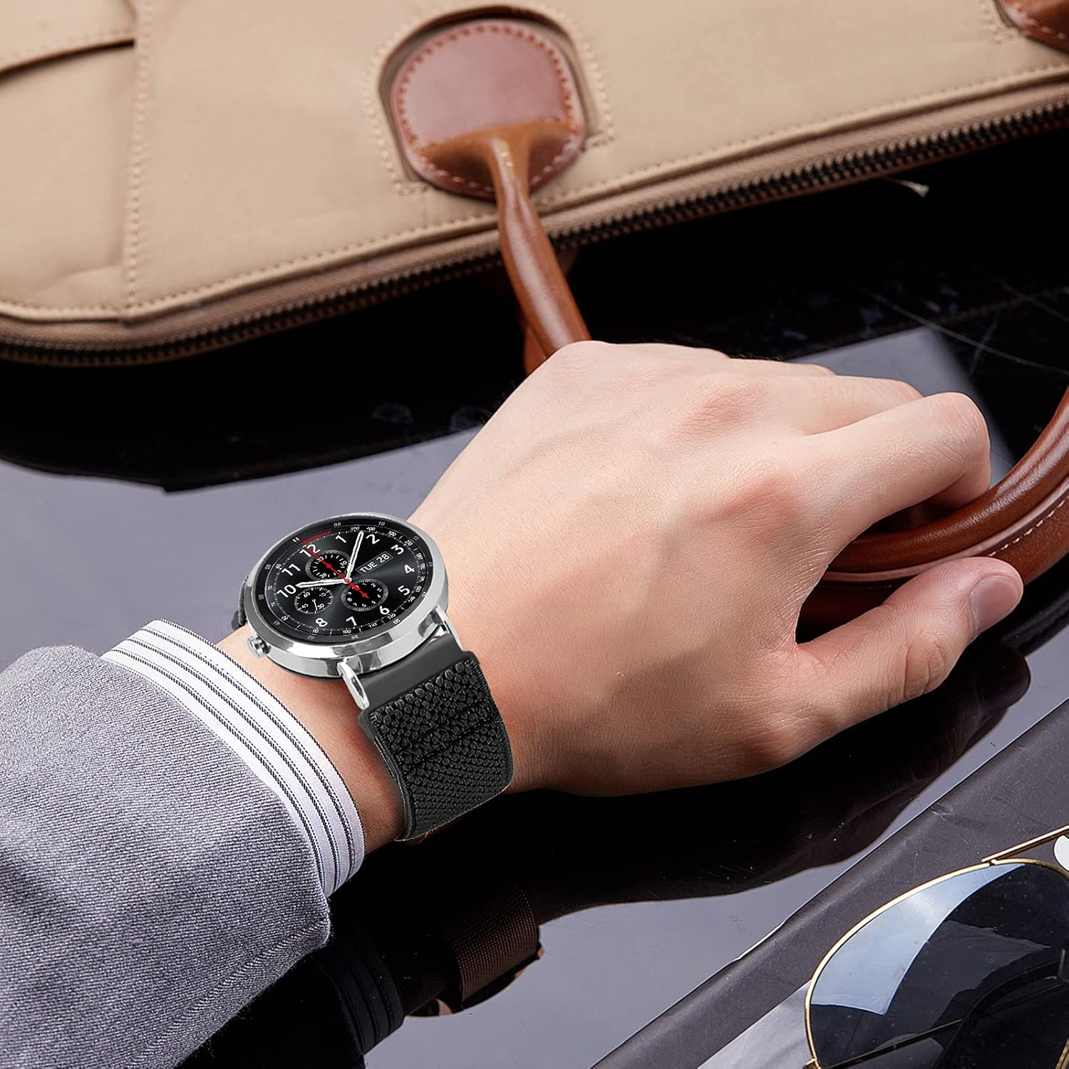 Puhuite Stretchy Nylon Band for Samsung Galaxy Watch 3 Band 45Mm/Gear S3,Garmin Venu 2/Venu 3/Vivoactive 4/Instinct,Fossil Gen 4/5/6 Elastic Band image number 6