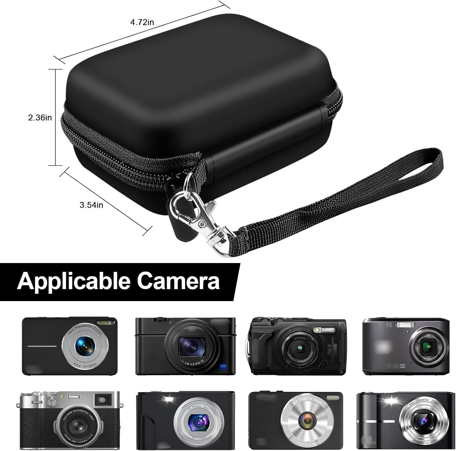 Camera Case, Carrying and Protective Case for Digital Camera, for Abergbest 21 Mega Pixels, Kodak Pixpro, Canon Powershot ELPH 180, 190, Sony DSCW800, with Cameras Storage Holder (Black) image number 4