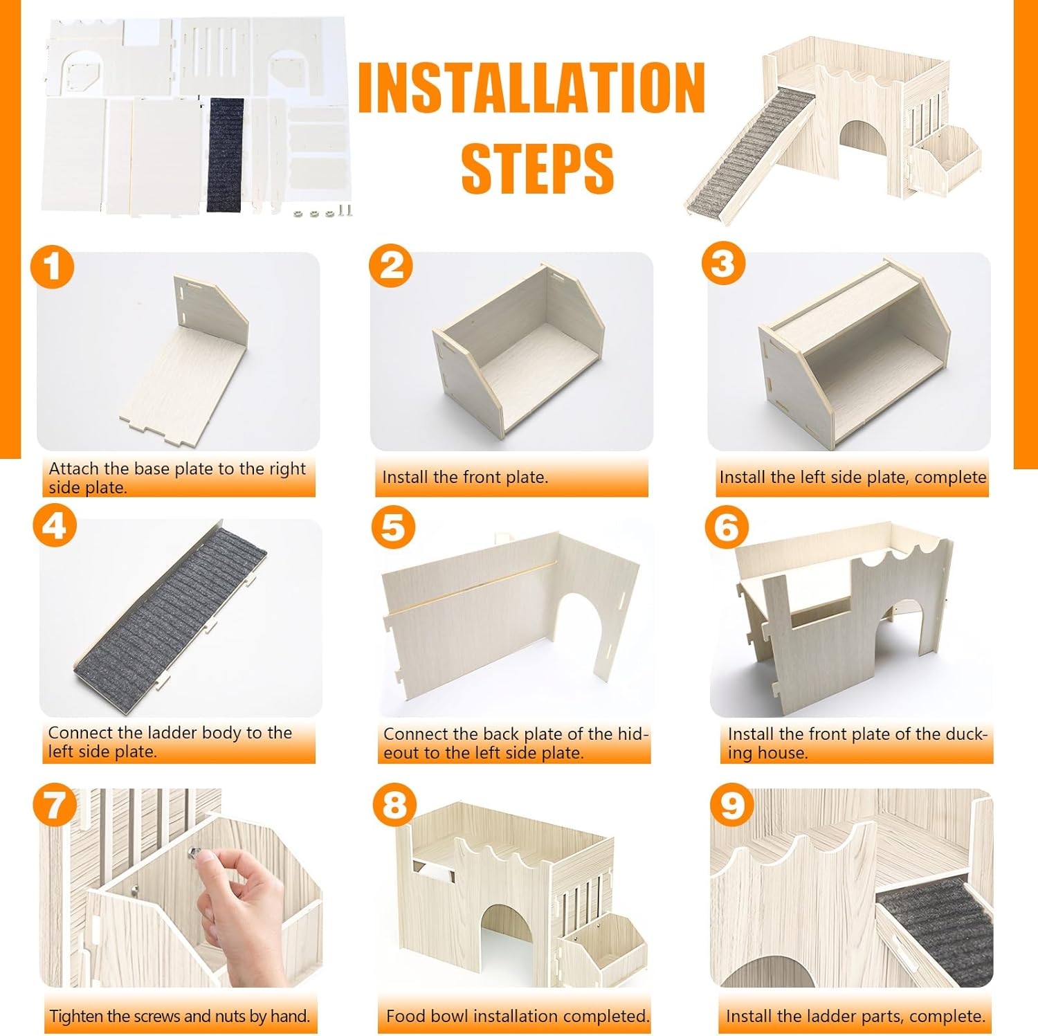 Wooden Guinea Pig Castle, Guinea Pig Houses and Hideouts with Feeding Basin, Rabbit Castle for Indoor Bunnies (Beige Color) image number 1