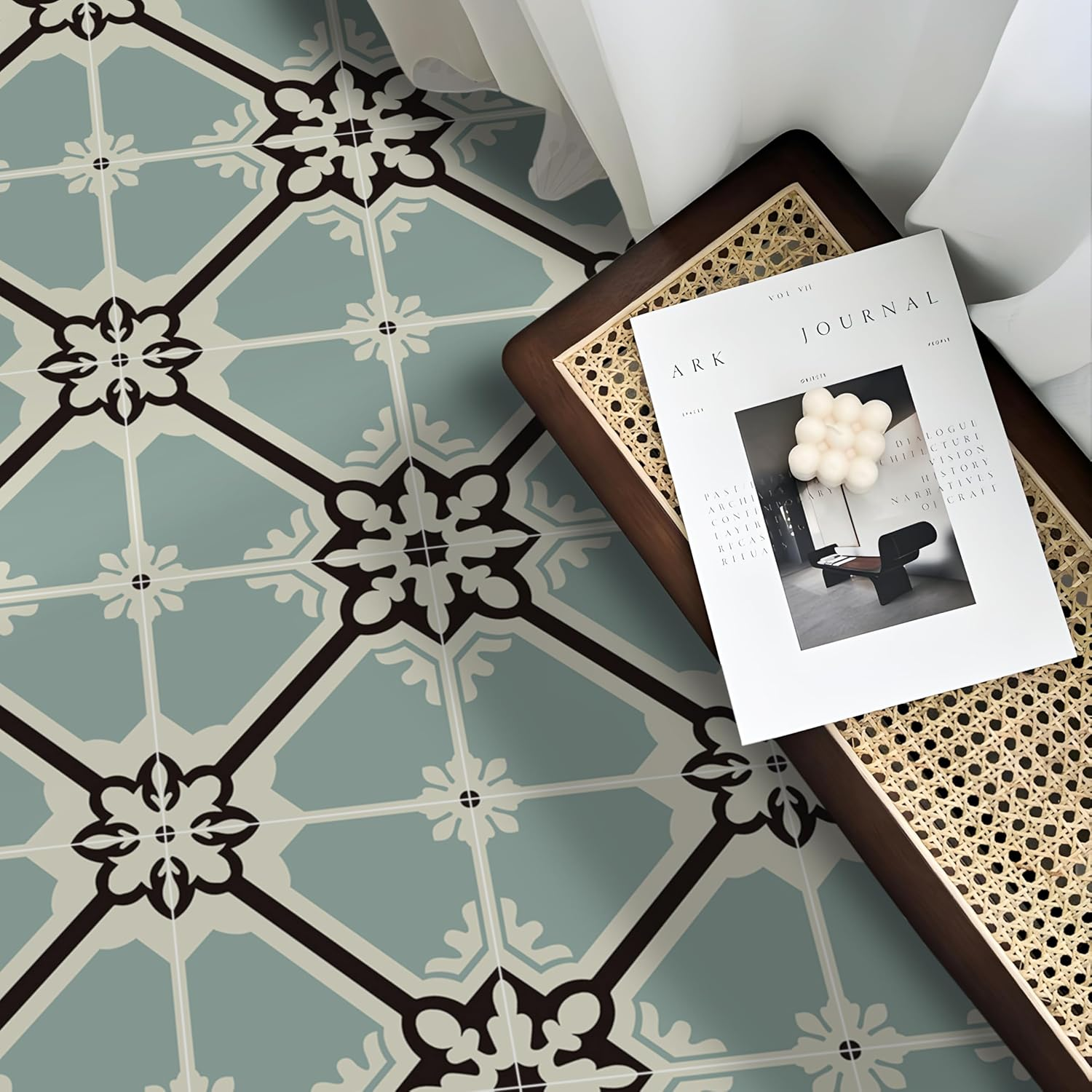 Alwayspon Vinyl Flooring, Retro Orange Flower Self Adhesive Stick on Floor Tiles Transfer for Bathroom Kitchen, Splashback, Peel and Stick Vinyl Flooring Tiles Sticker, 24Pcsx20Cm/8Inch