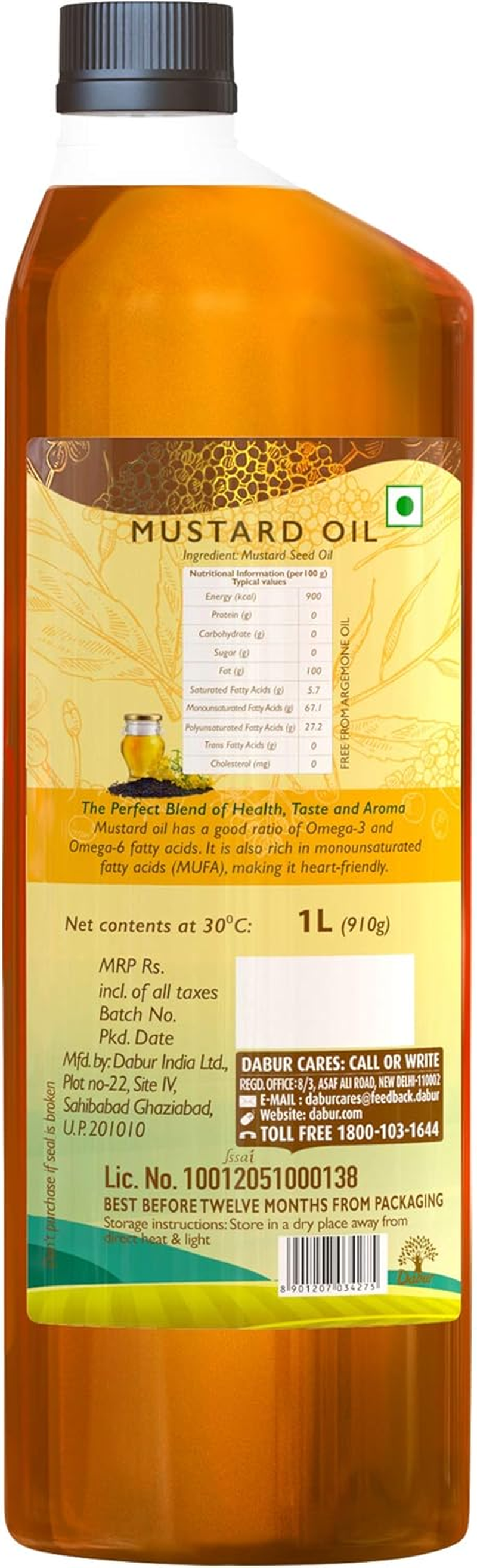 Dabur Cold Pressed Mustard Oil 1L | Healthy Cooking Oil | Goodness of Omega 3 & 6 | Perfect Blend of Health, Taste & Aroma image number 2
