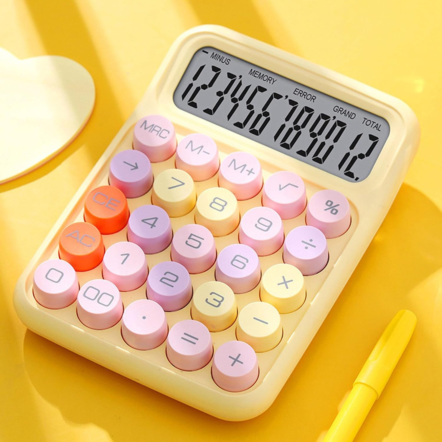 Colorful Calculator, Mechanical Keyboard Calculator, Candy Colored Electronic Desktop Calculator with Scientific Functions, for Home School Office (Lemon Yellow) - Purple image number 4