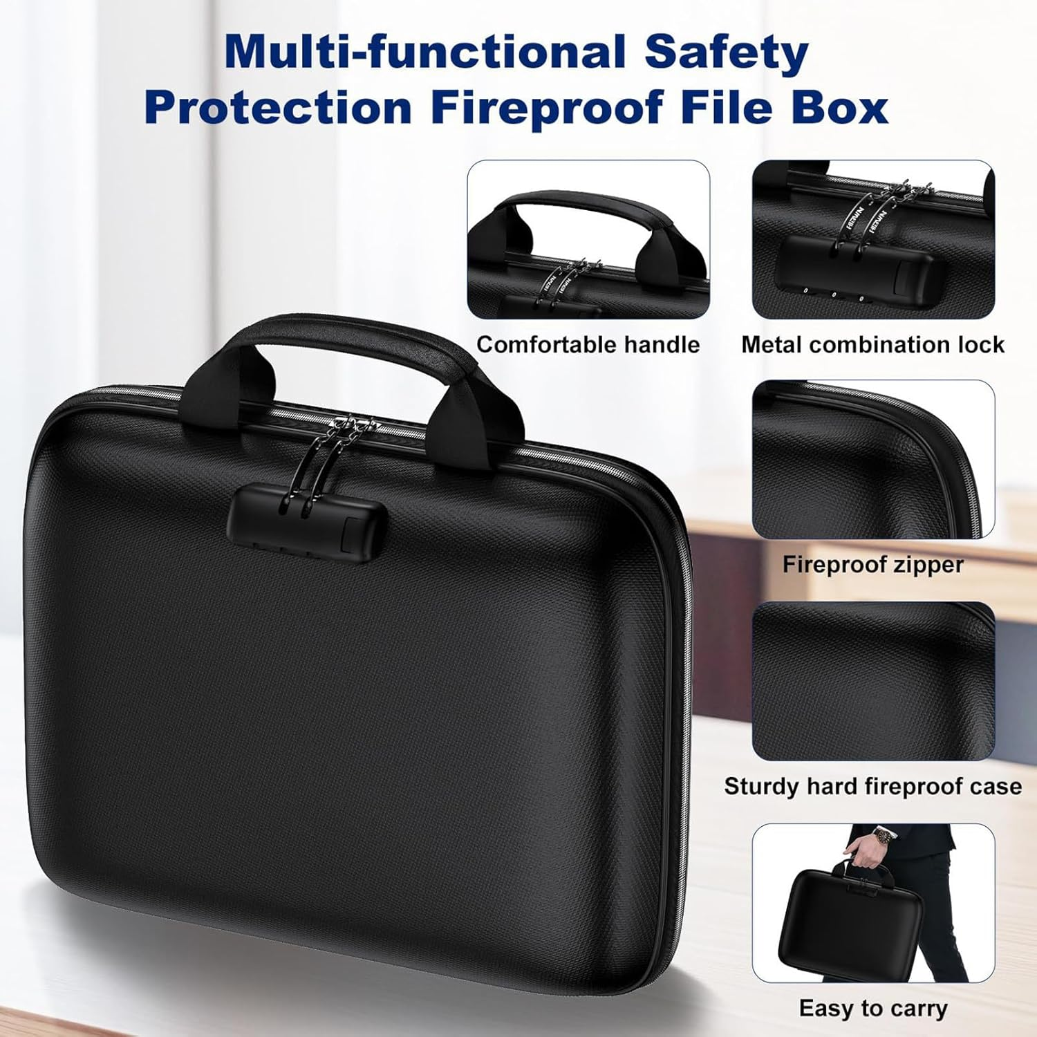 Jeruytgh Fireproof Document Bag - 13 Pocket Zipper Organizer,Lockable Fireproof Money Bag | for Important Papers Passports Identification Cards Social Security Cards image number 1