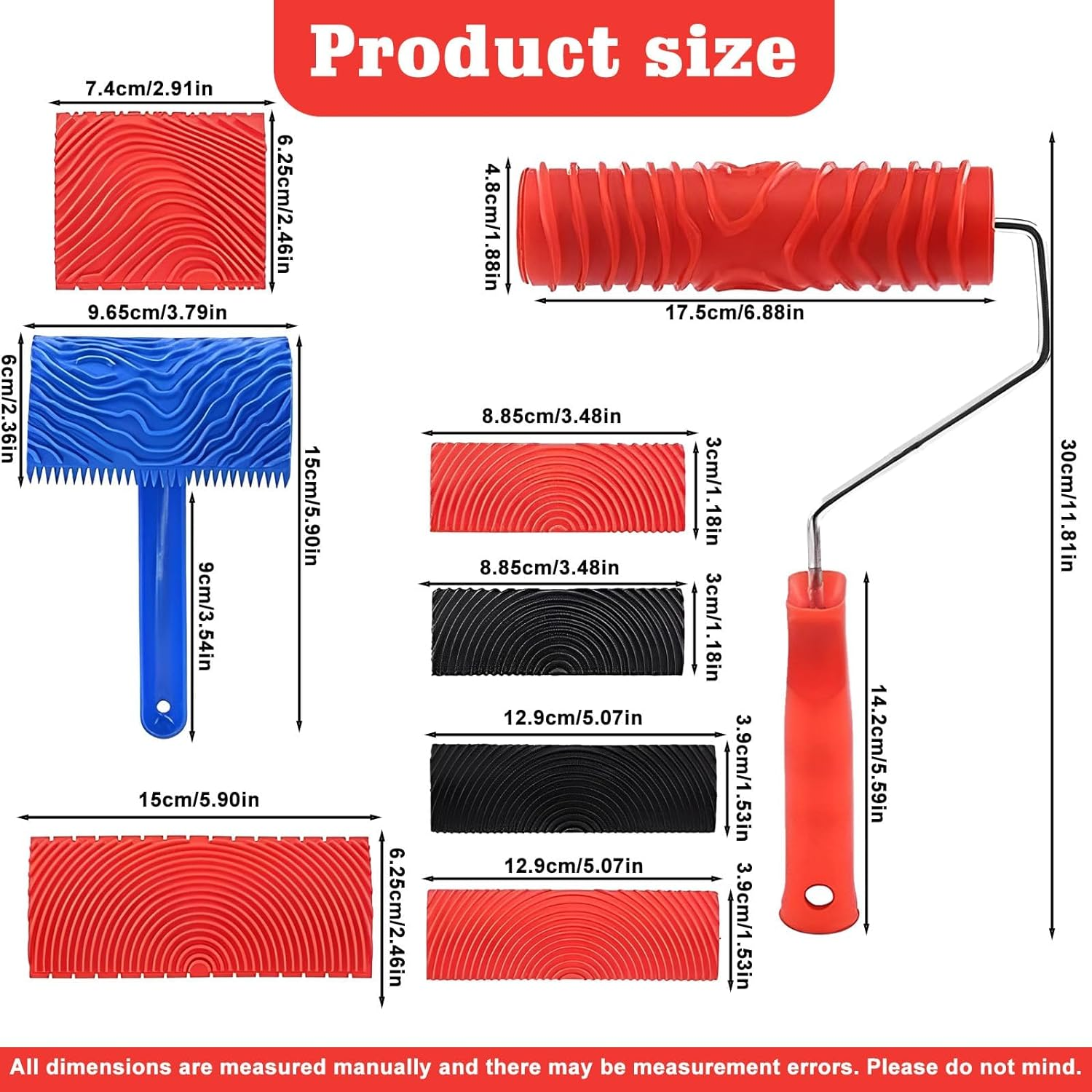 QYINXIU Wood Grain Rollers Tool Set, 8 Pcs Wood Grain Roller Painting Tool with Handle DIY Rubber Graining Tool Paint Look like Wood Graining Tool Combo for Wall, Floor, Furniture Decor image number 4