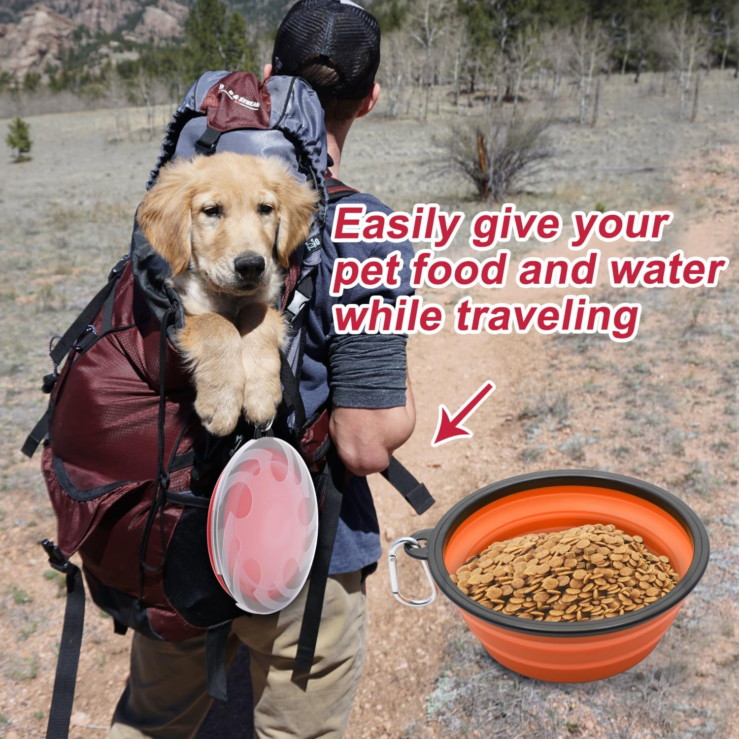 Pack of 2 Large Dog Bowls, Foldable 1000 Ml / 35 Oz Foldable Dog Travel Bowls, Portable Dog Water Food Bowl with Closure, Pet Cat Food Cup for Travel, Hiking (Red + Orange) - Blue + Purple image number 4